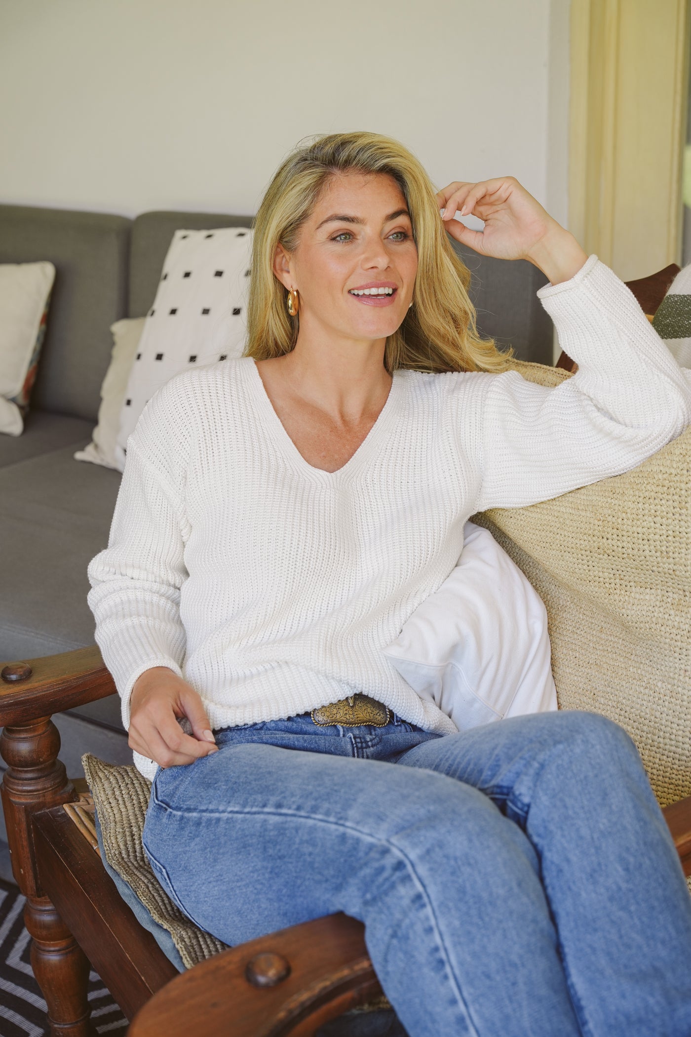 Jordan Cotton V-Neck Chunky Knit