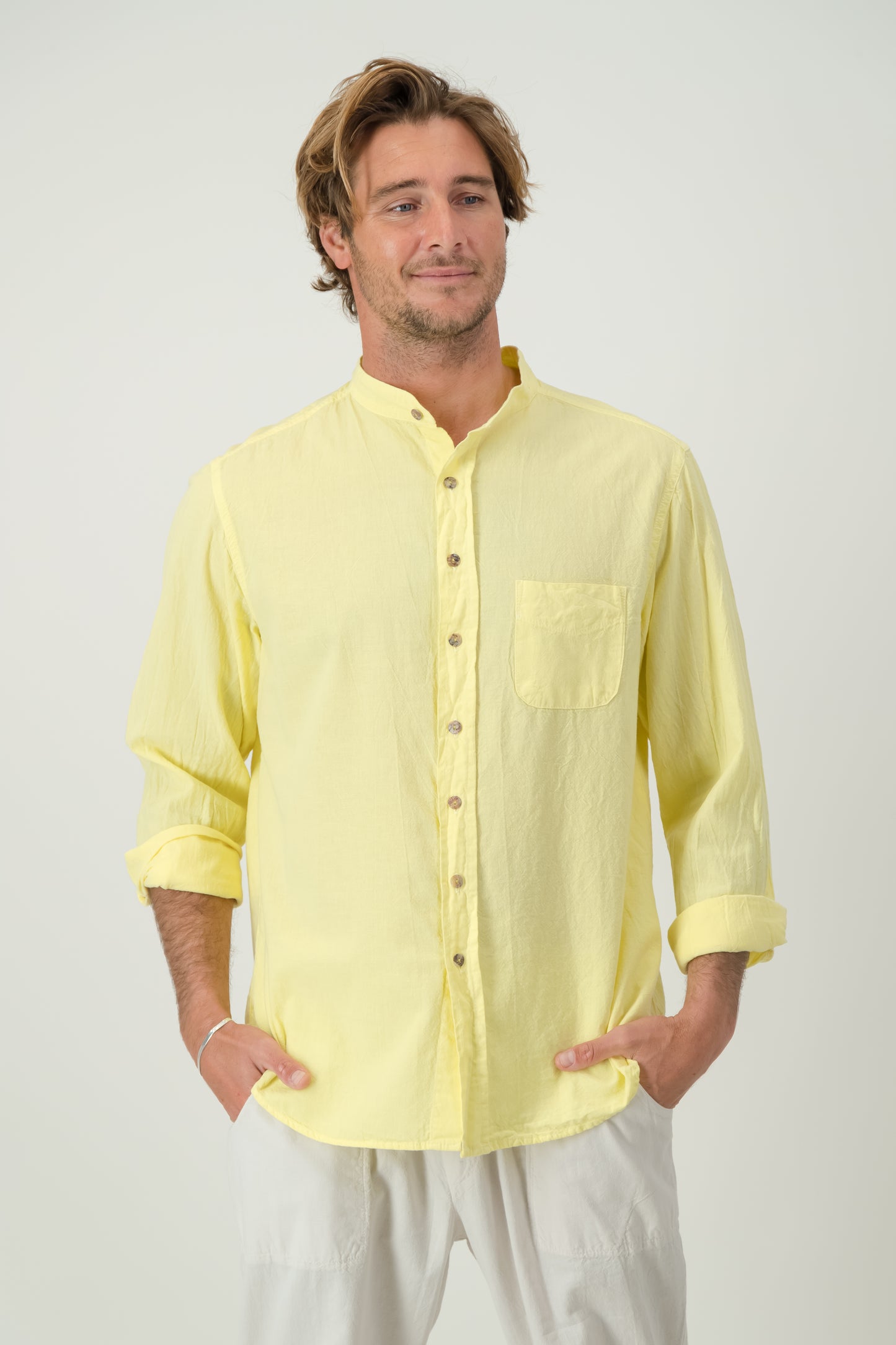 Adam Cotton Mandarin Collar Shirt