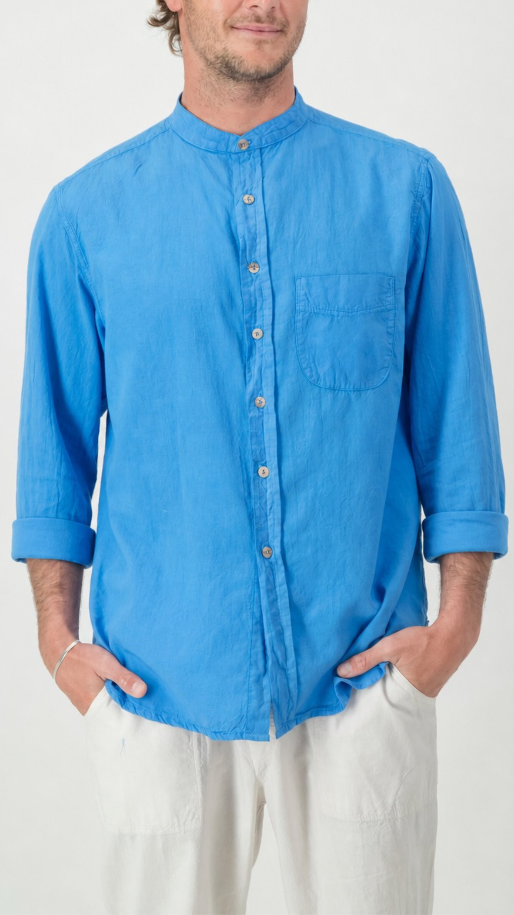 Adam Cotton Mandarin Collar Shirt