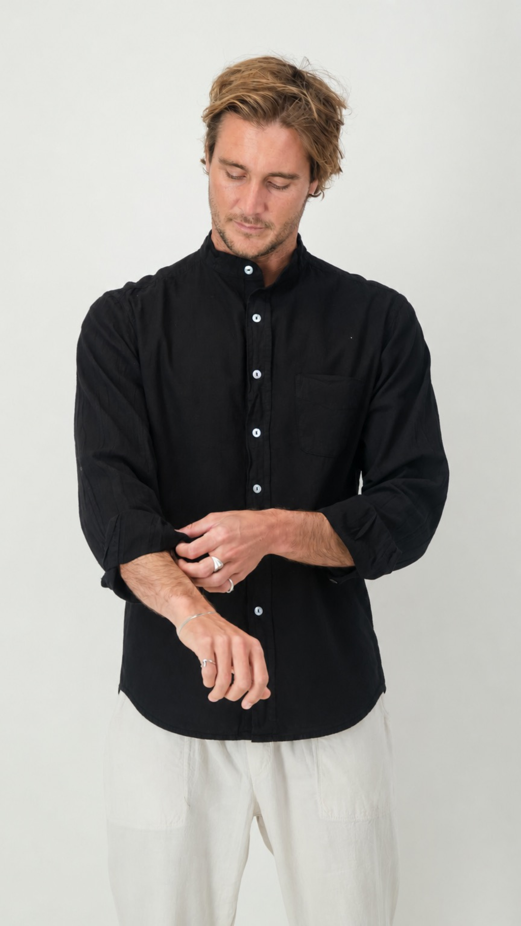 Adam Cotton Mandarin Collar Shirt