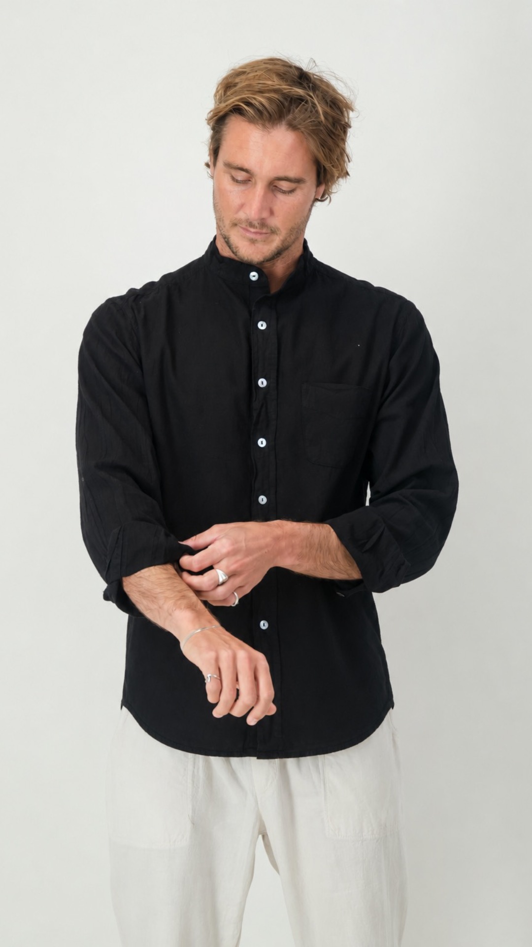 Adam Cotton Mandarin Collar Shirt