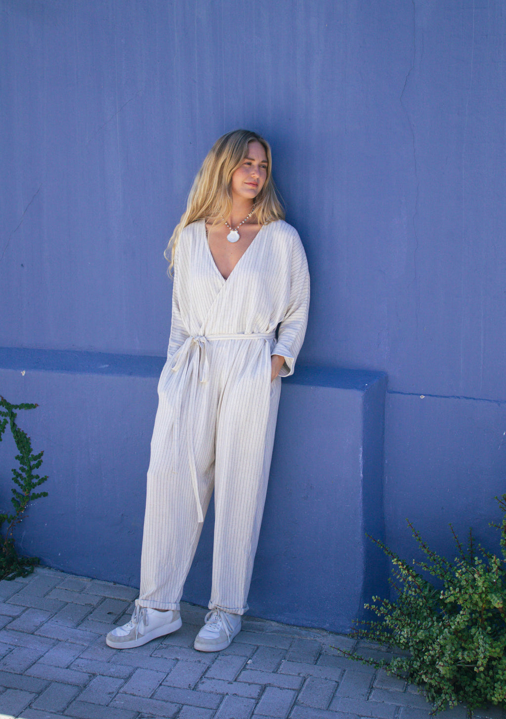 Juno Linen Long-Sleeve Jumpsuit