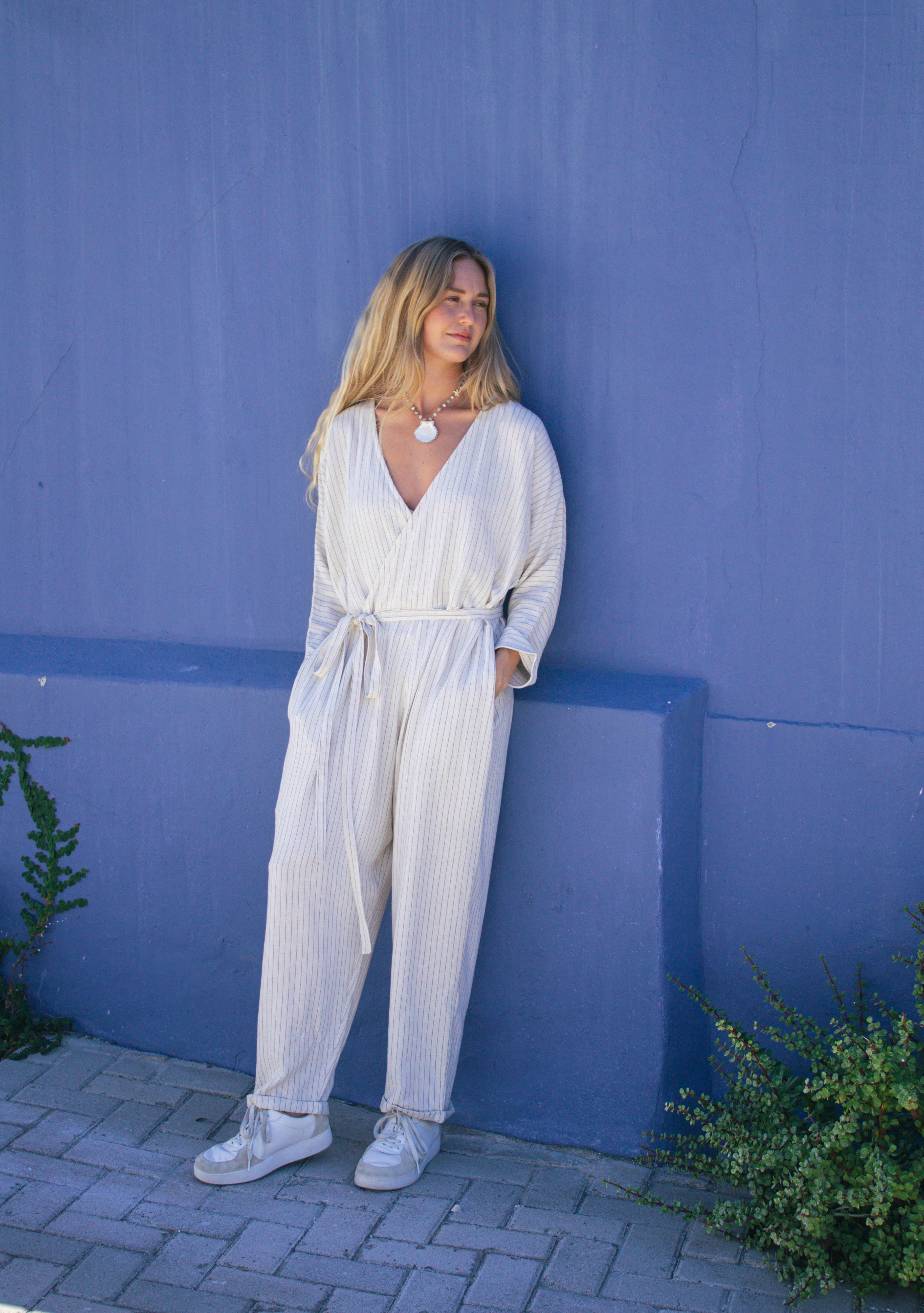 Juno Linen Long-Sleeve Jumpsuit