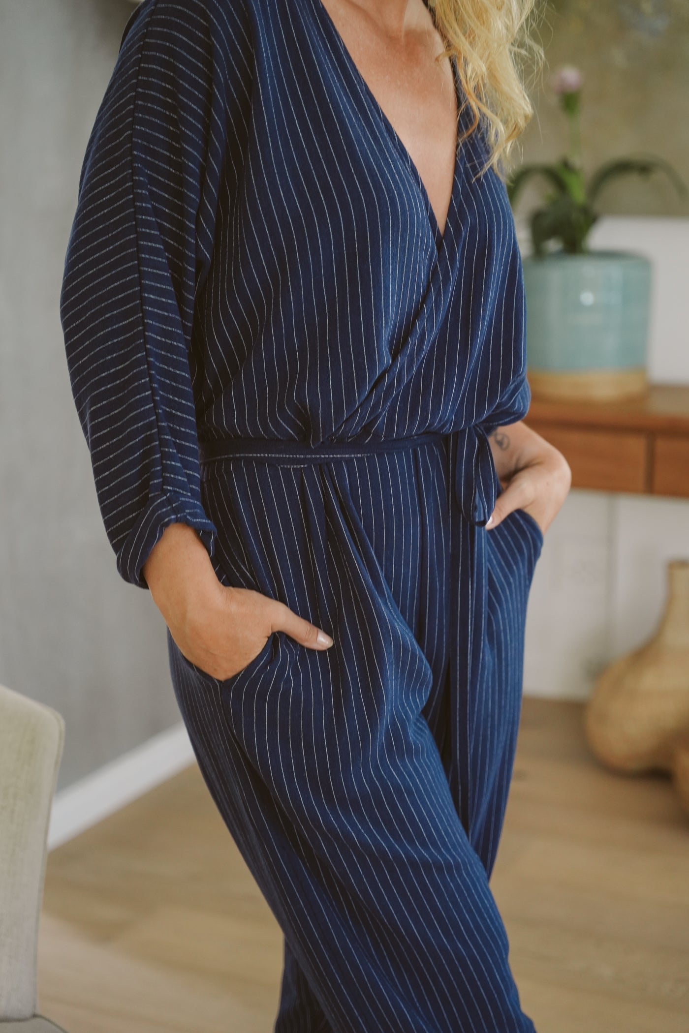 Juno Linen Long-Sleeve Jumpsuit