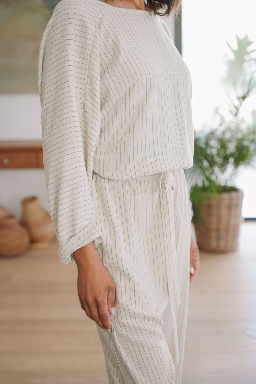 Juno Linen Long-Sleeve Jumpsuit