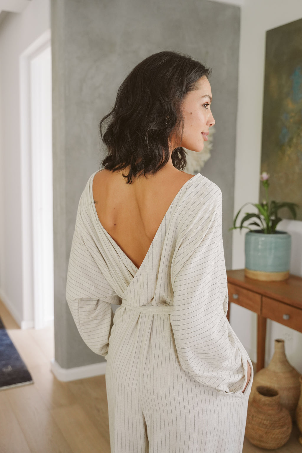 Juno Linen Long-Sleeve Jumpsuit