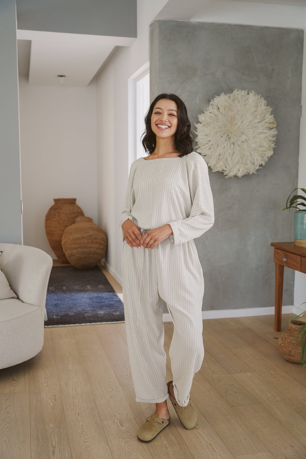 Juno Linen Long-Sleeve Jumpsuit