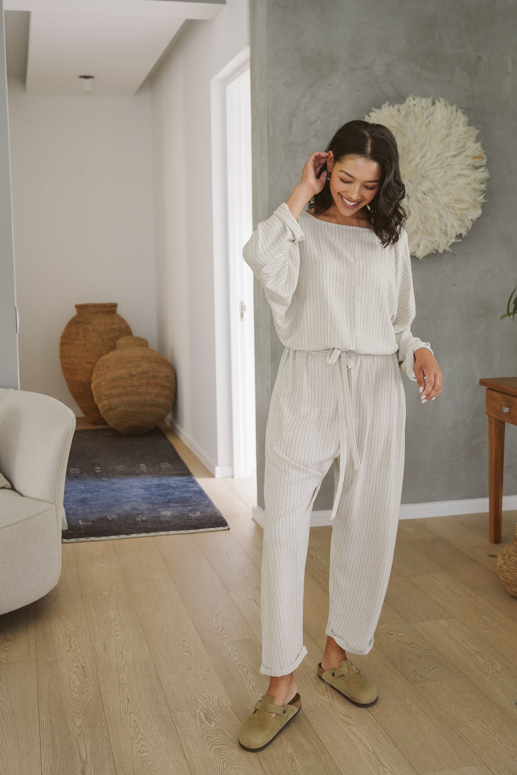 Juno Linen Long-Sleeve Jumpsuit