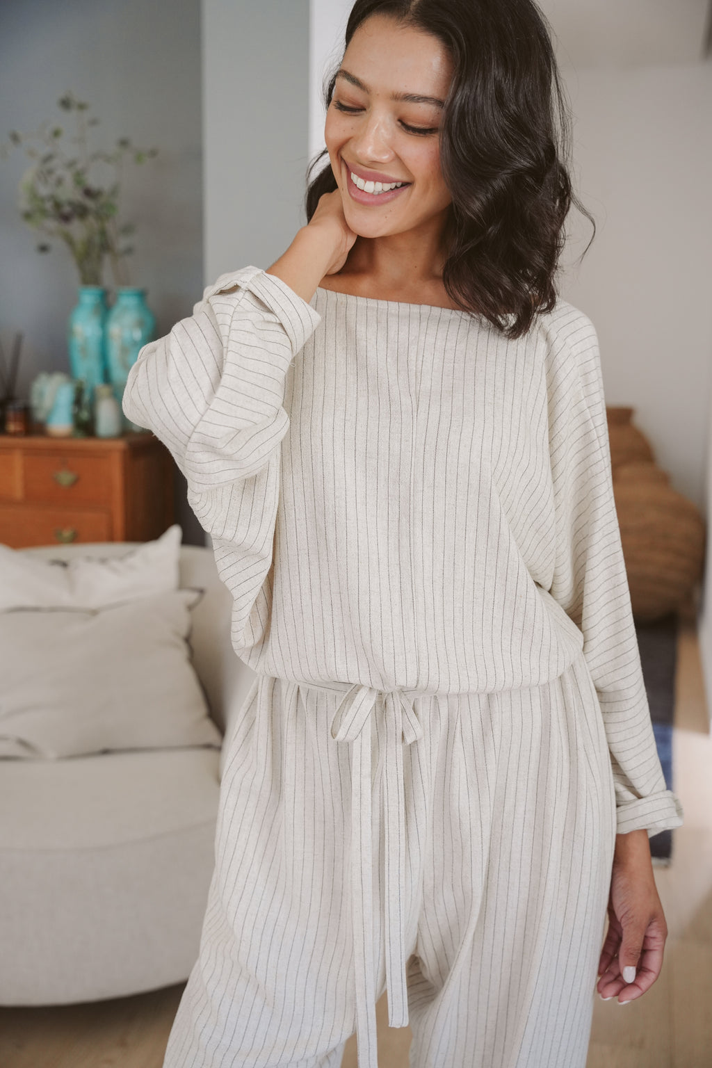 Juno Linen Long-Sleeve Jumpsuit