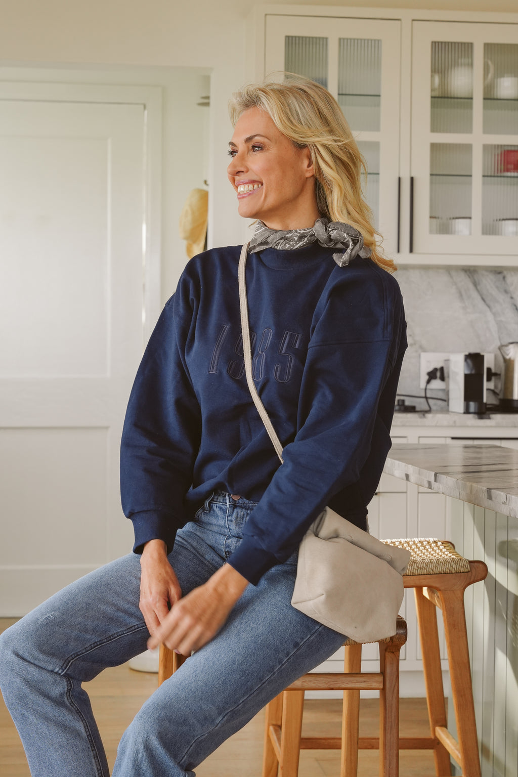 Ali Fleece Embroidered Crew Neck Top