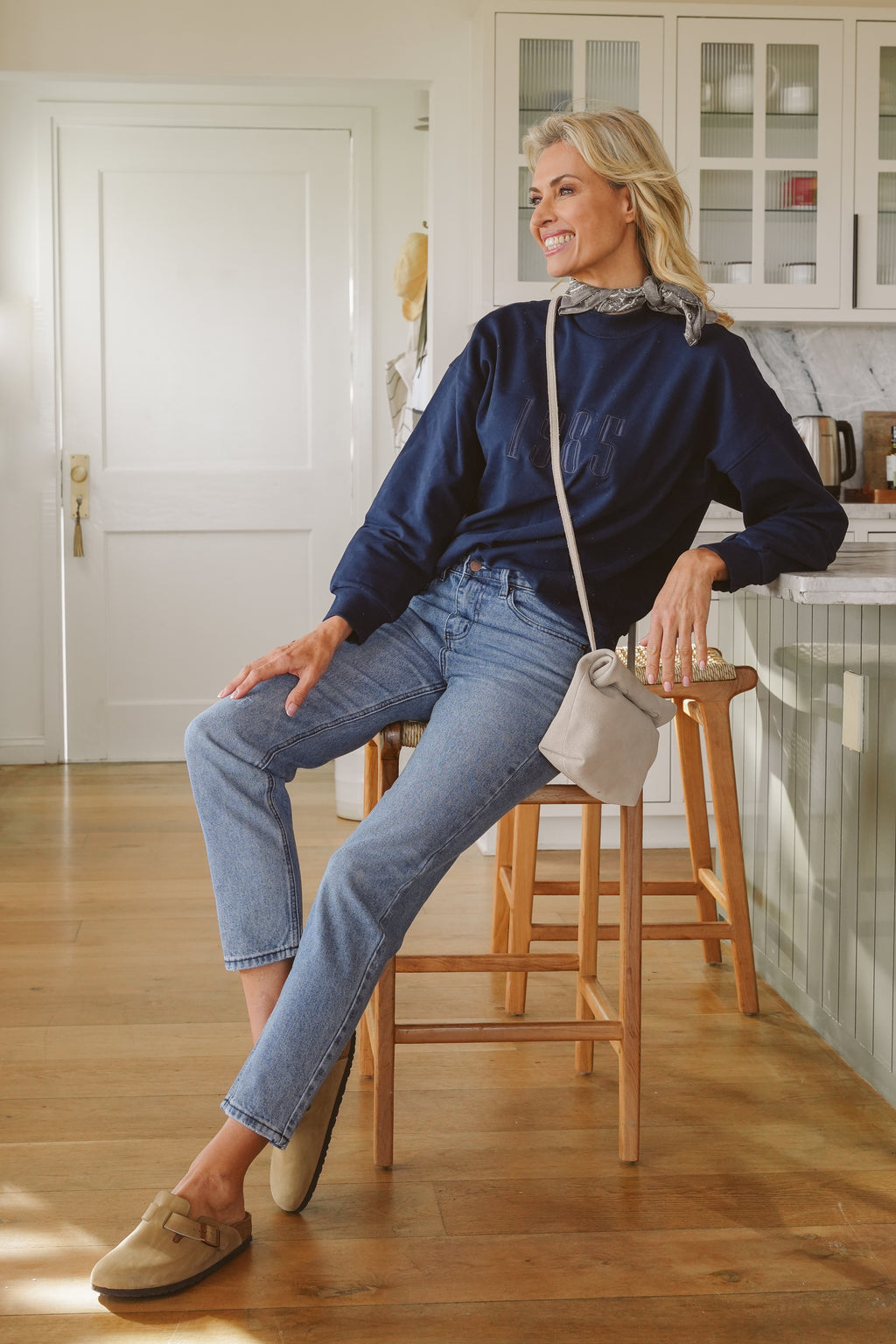 Ali Fleece Embroidered Crew Neck Top