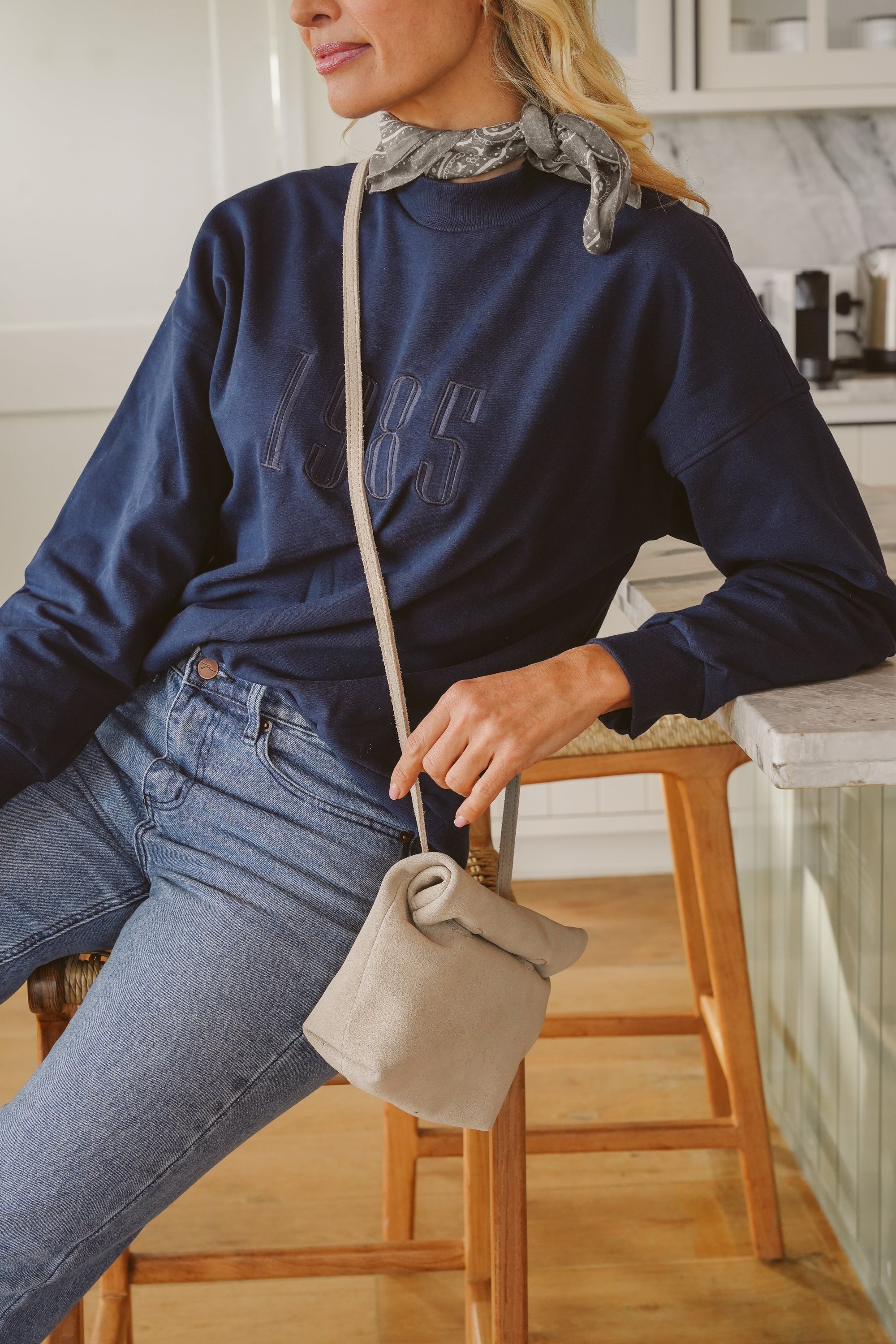 Ali Fleece Embroidered Crew Neck Top