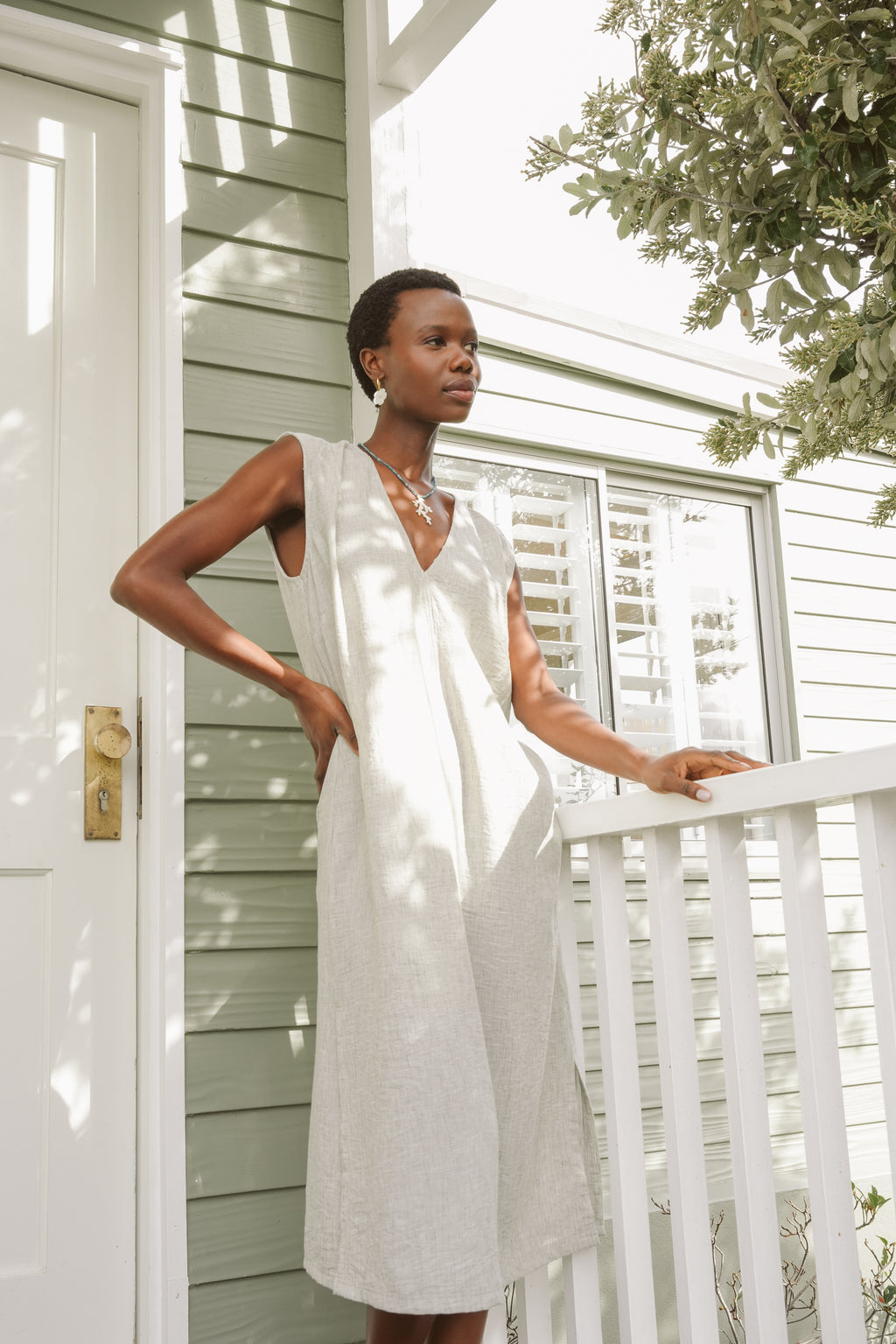Edie Eco-Poly V-Neck Shift Dress