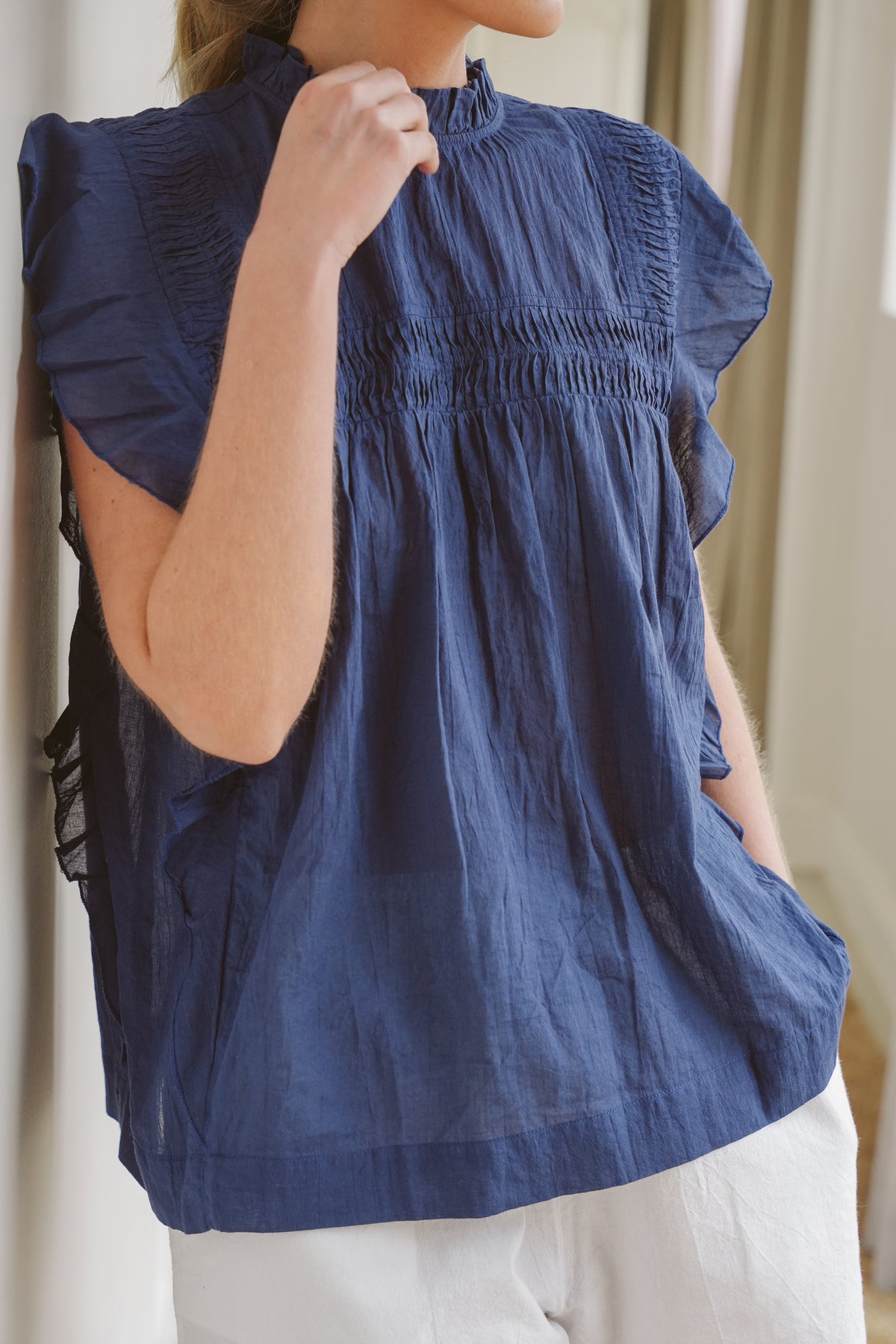 Ripple Cotton Pin-Tuck Blouse