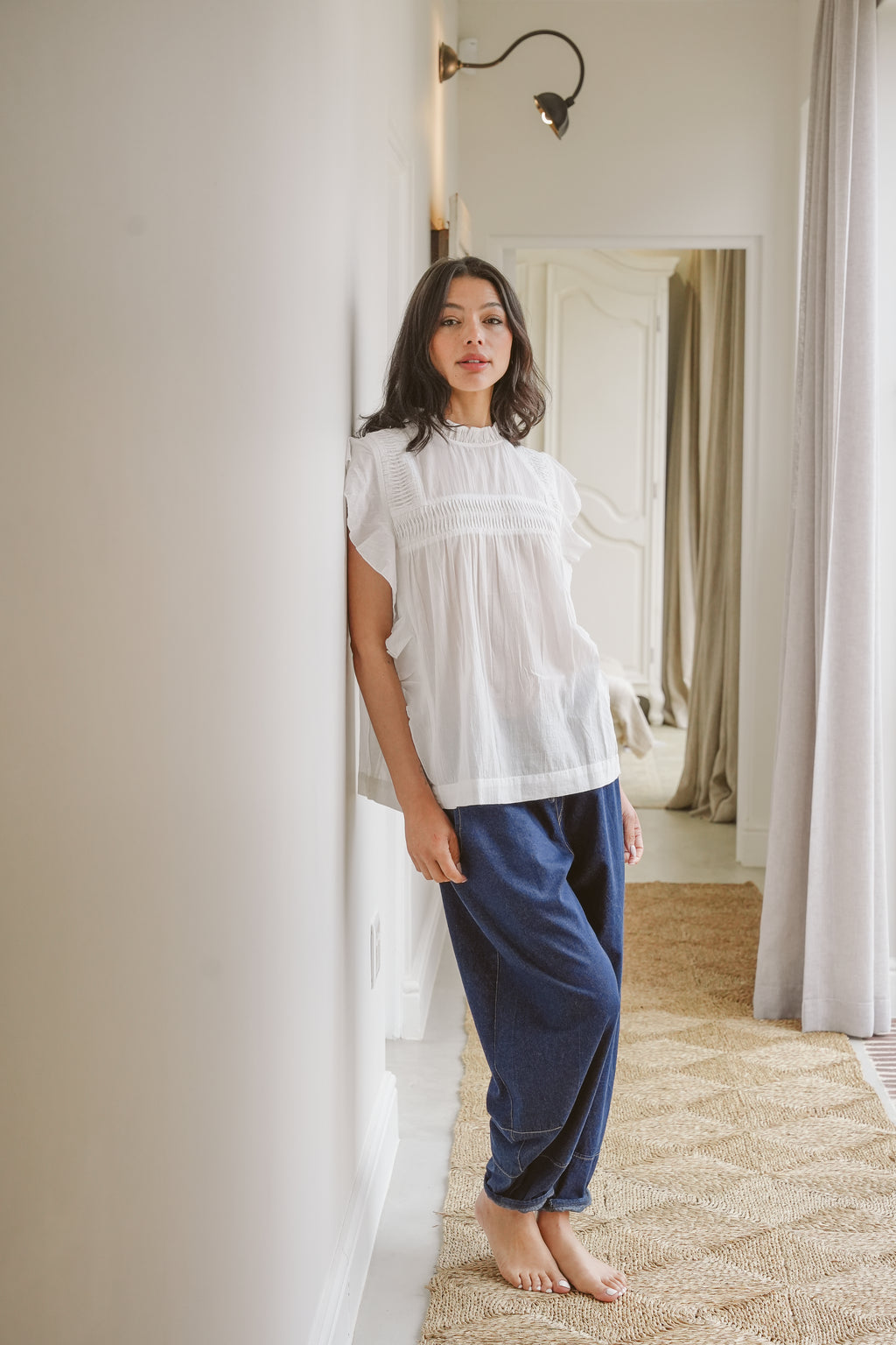 Ripple Cotton Pin-Tuck Blouse