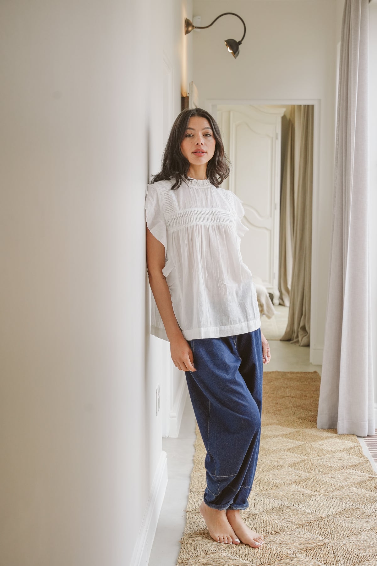 Ripple Cotton Pin-Tuck Blouse