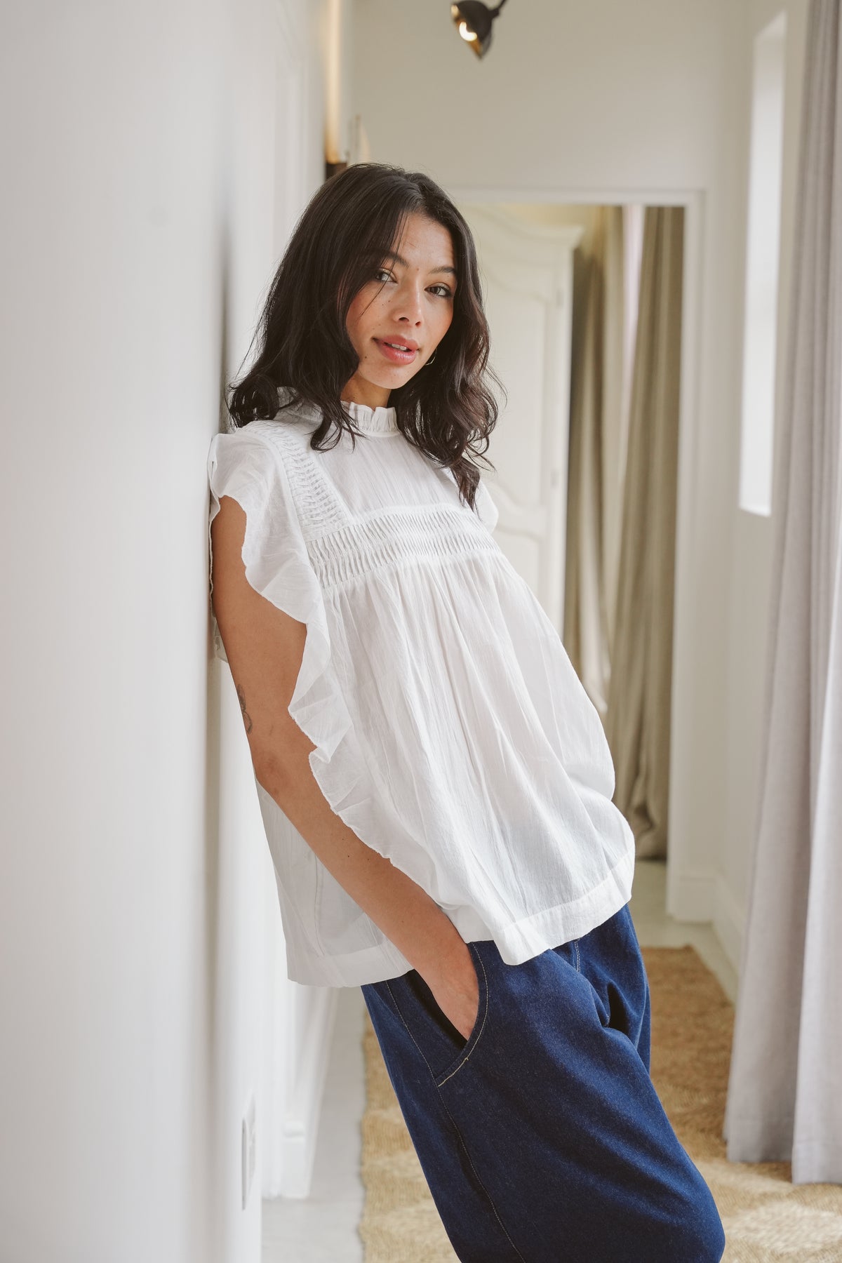 Ripple Cotton Pin-Tuck Blouse