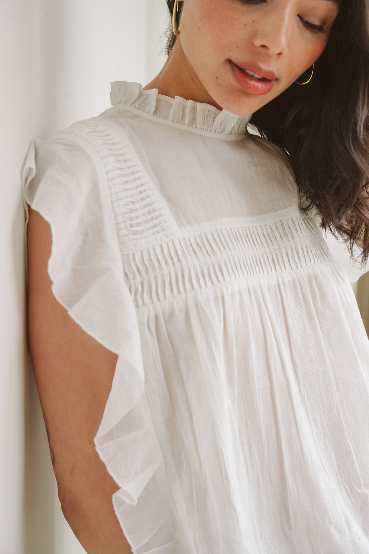 Ripple Cotton Pin-Tuck Blouse