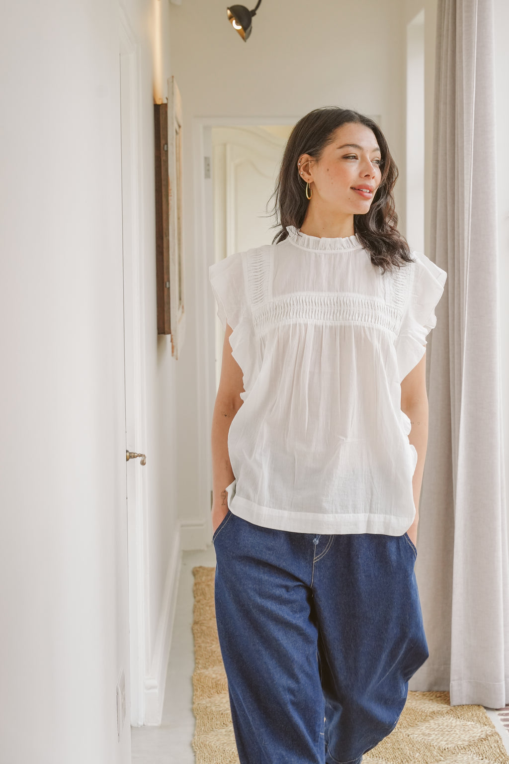 Ripple Cotton Pin-Tuck Blouse