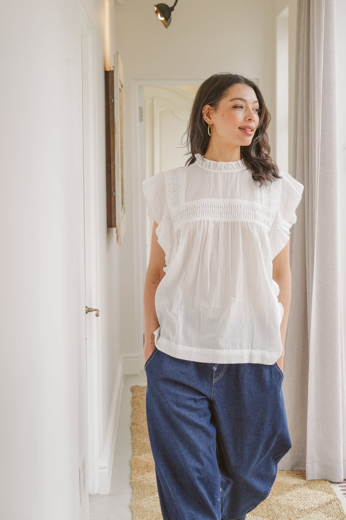 Ripple Cotton Pin-Tuck Blouse