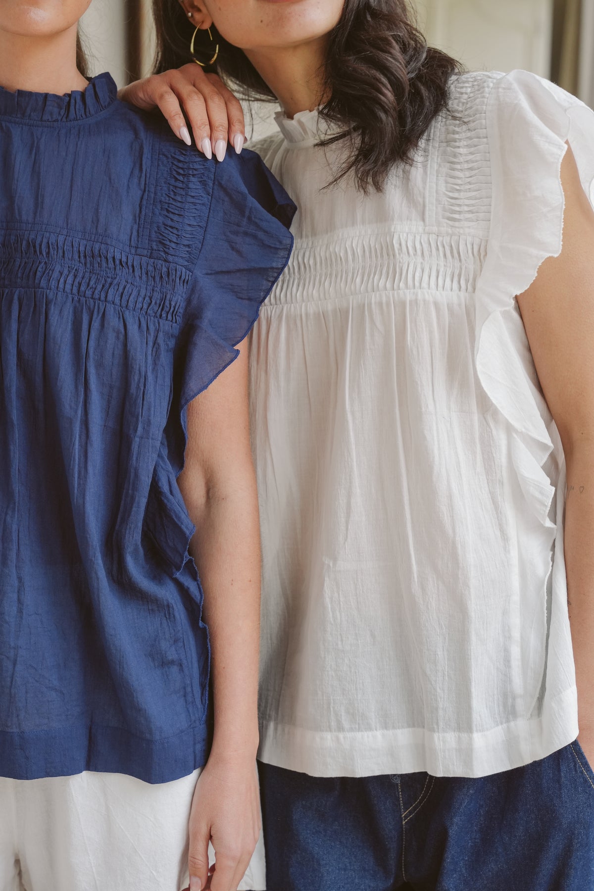 Ripple Cotton Pin-Tuck Blouse
