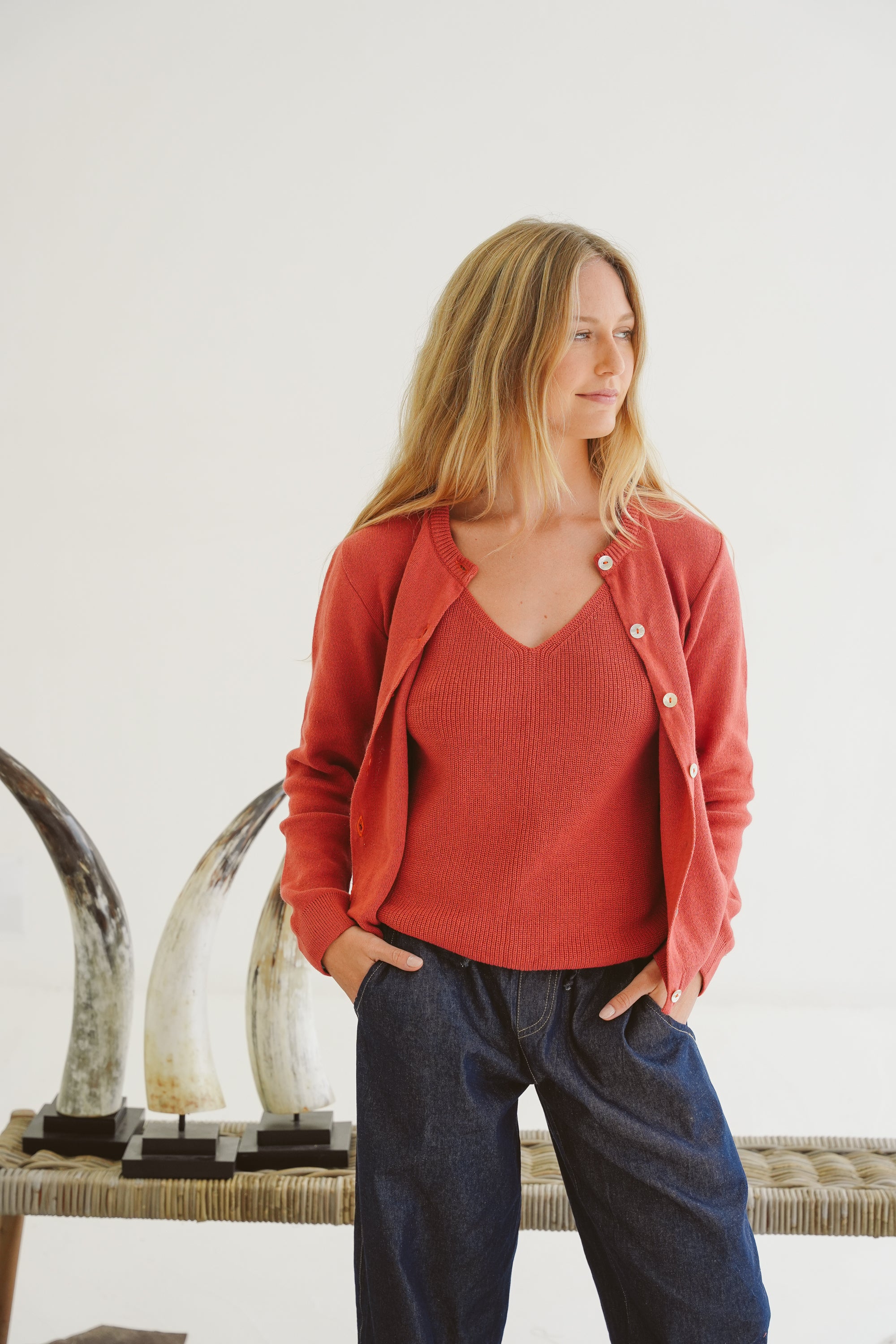 Gianna Cotton Cloud-Stitch Cardigan