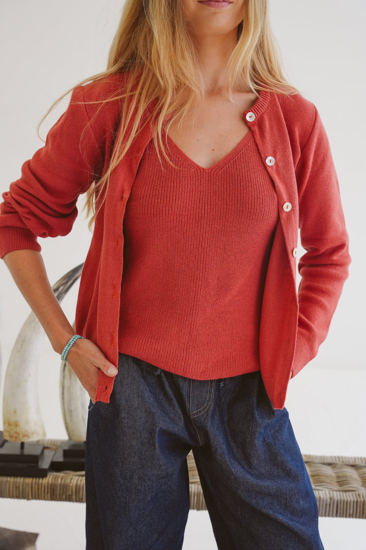 Gianna Cotton Cloud-Stitch Cardigan