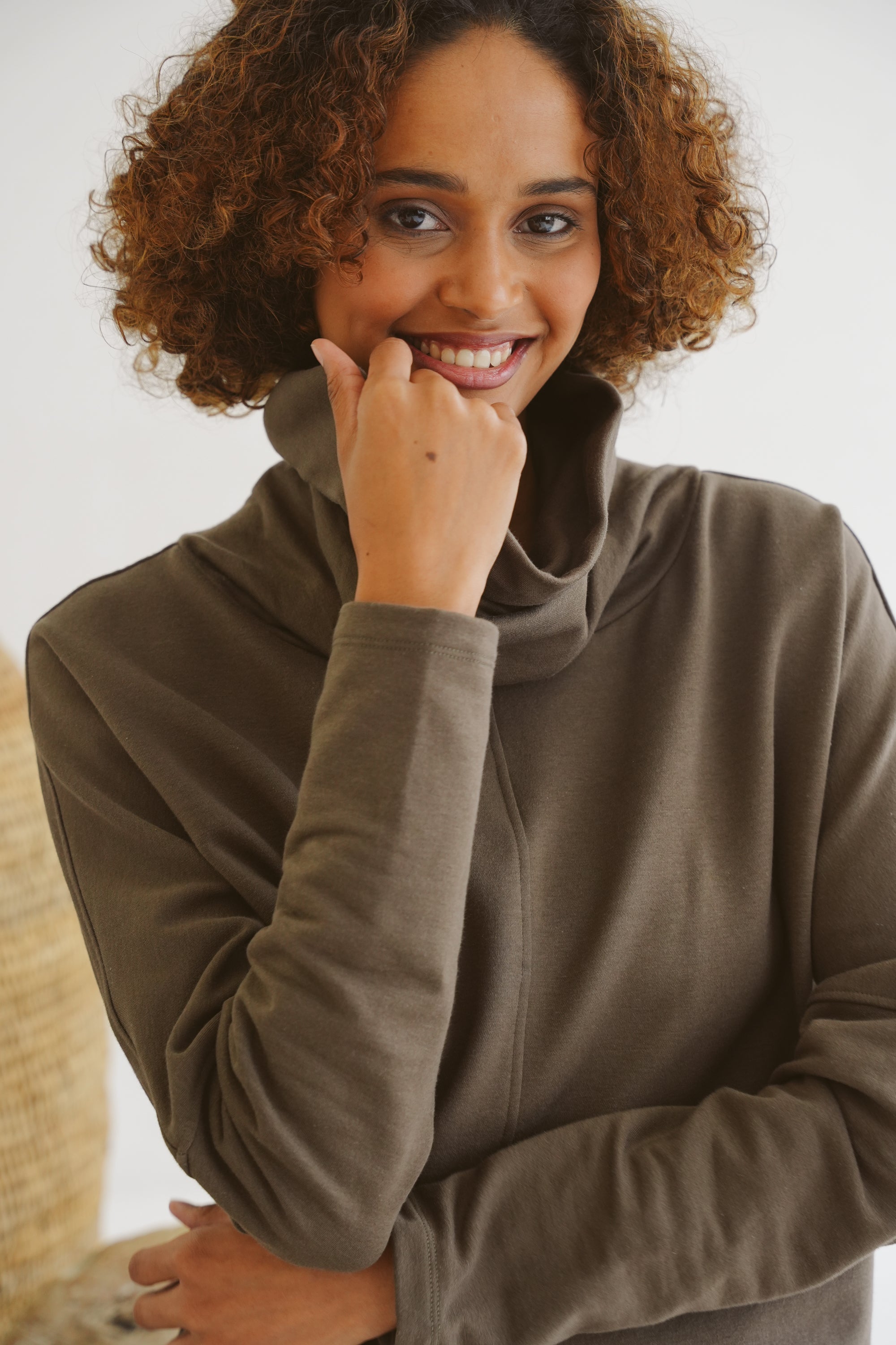 Billie Modal Fleece Rolled-Neck Top