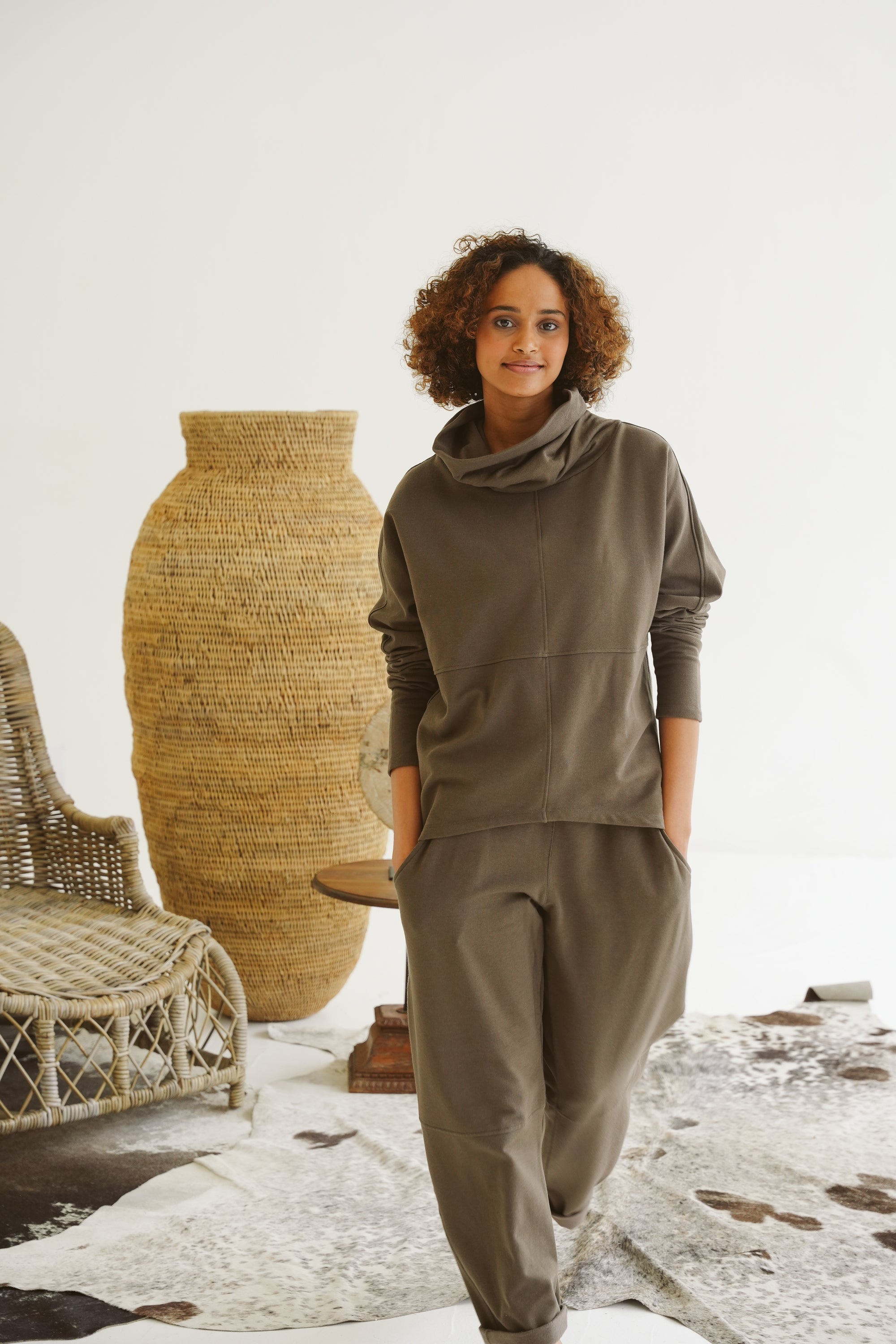 Billie Modal Fleece Rolled-Neck Top