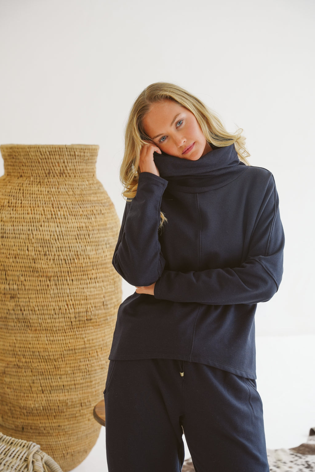 Billie Modal Fleece Rolled-Neck Top