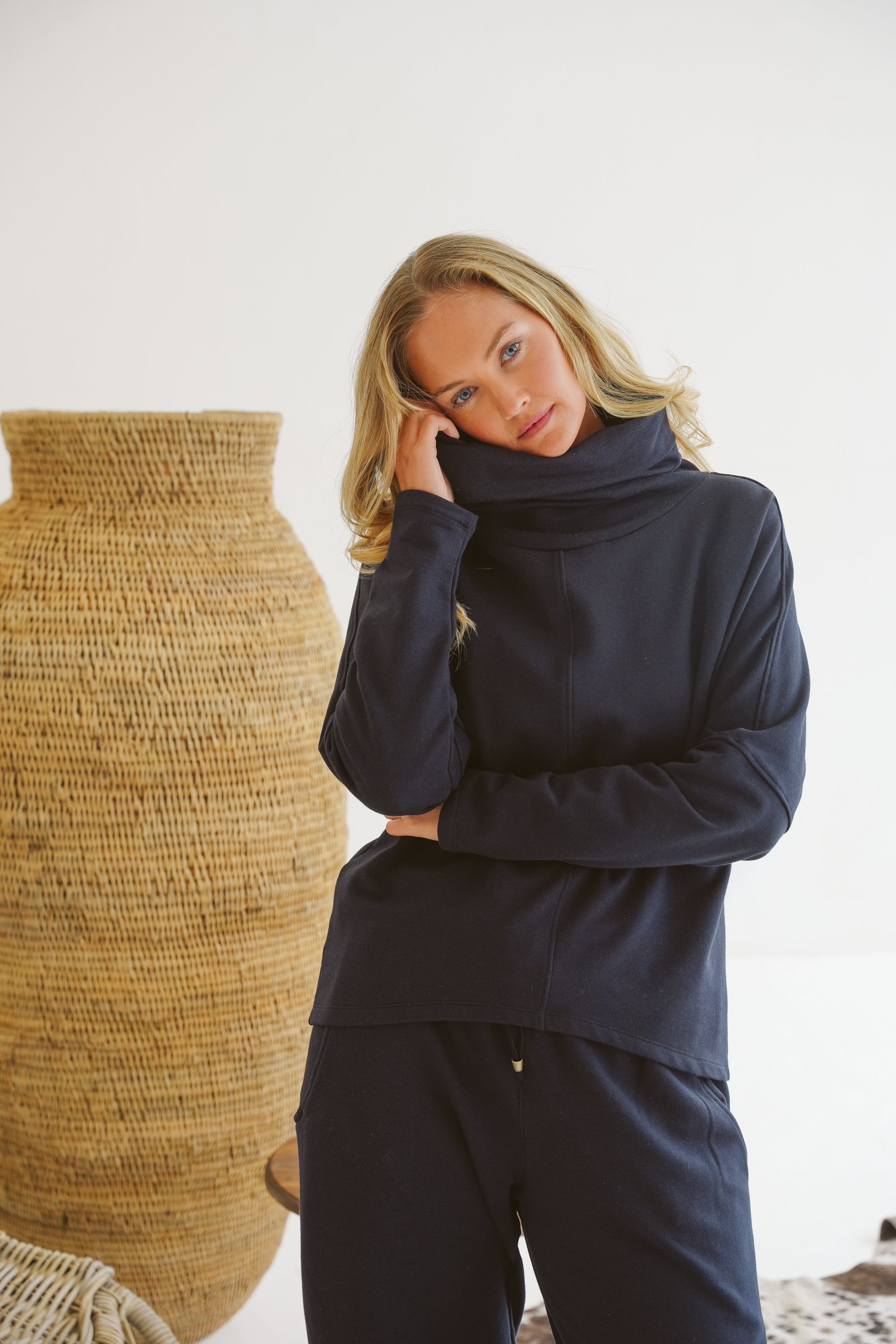 Billie Modal Fleece Rolled-Neck Top