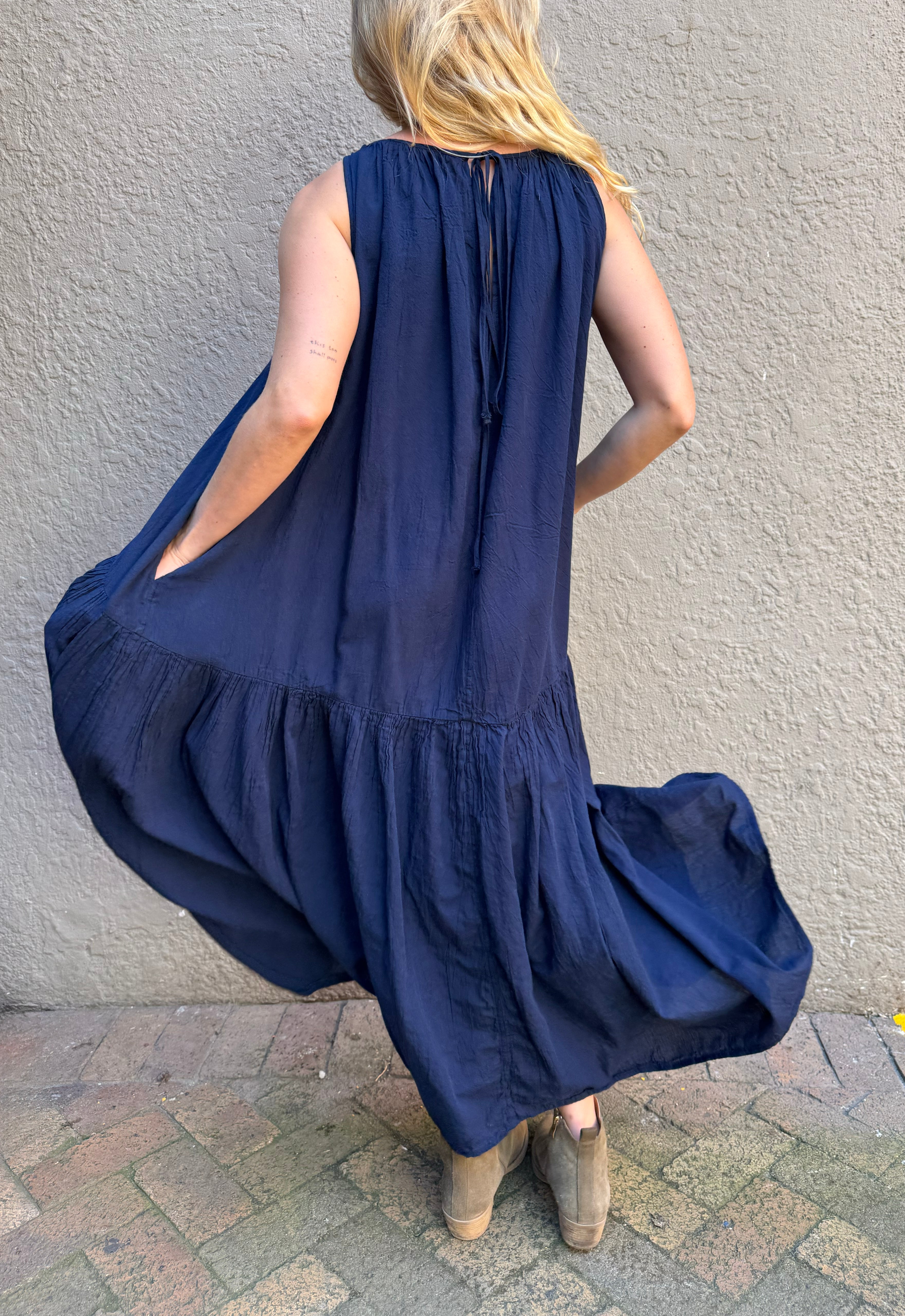 Rowan Cotton Gathered Halterneck Dress