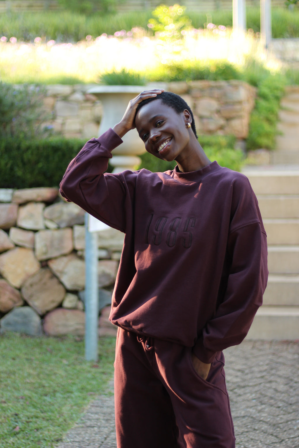 Ali Fleece Embroidered Crew Neck Top