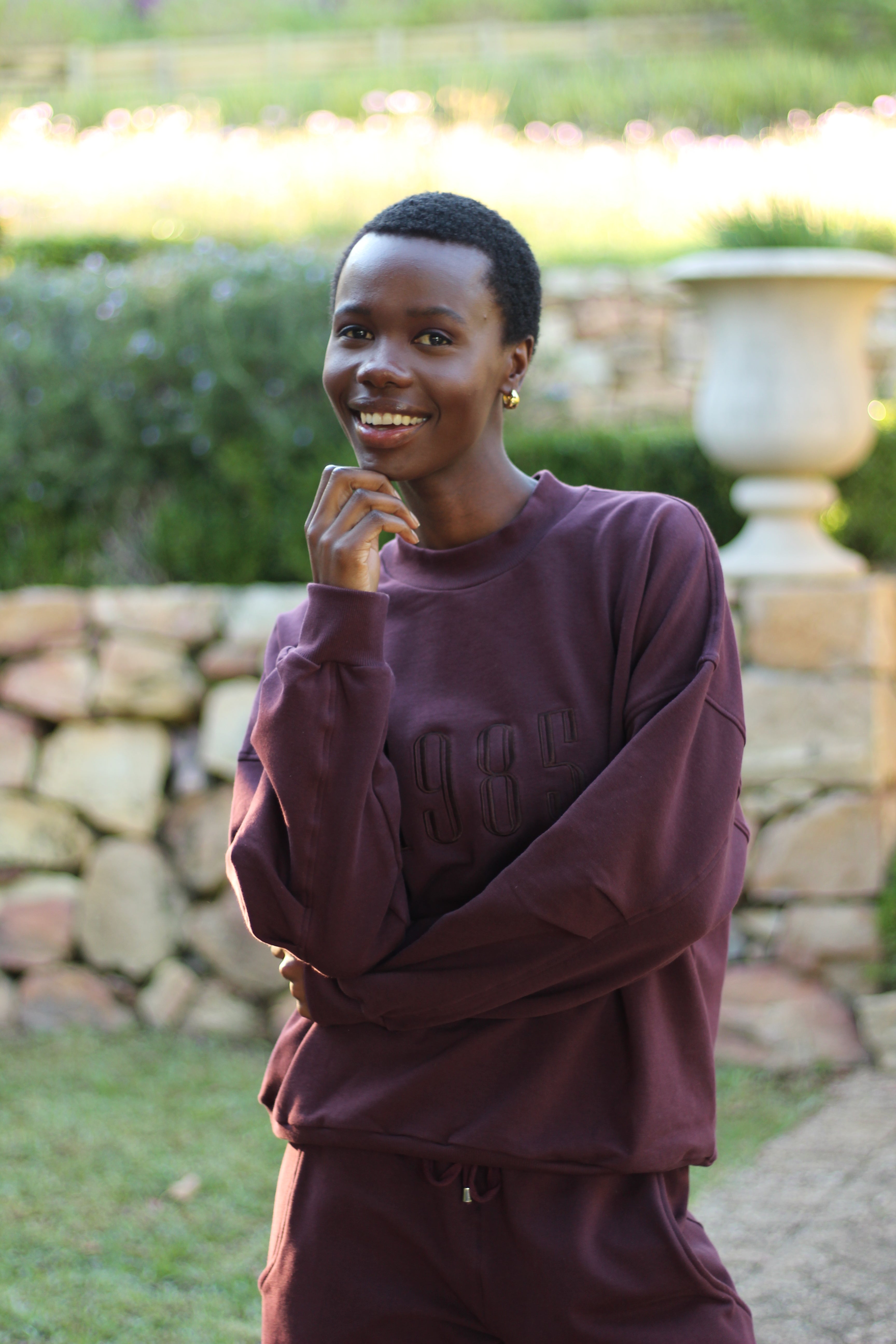 Ali Fleece Embroidered Crew Neck Top