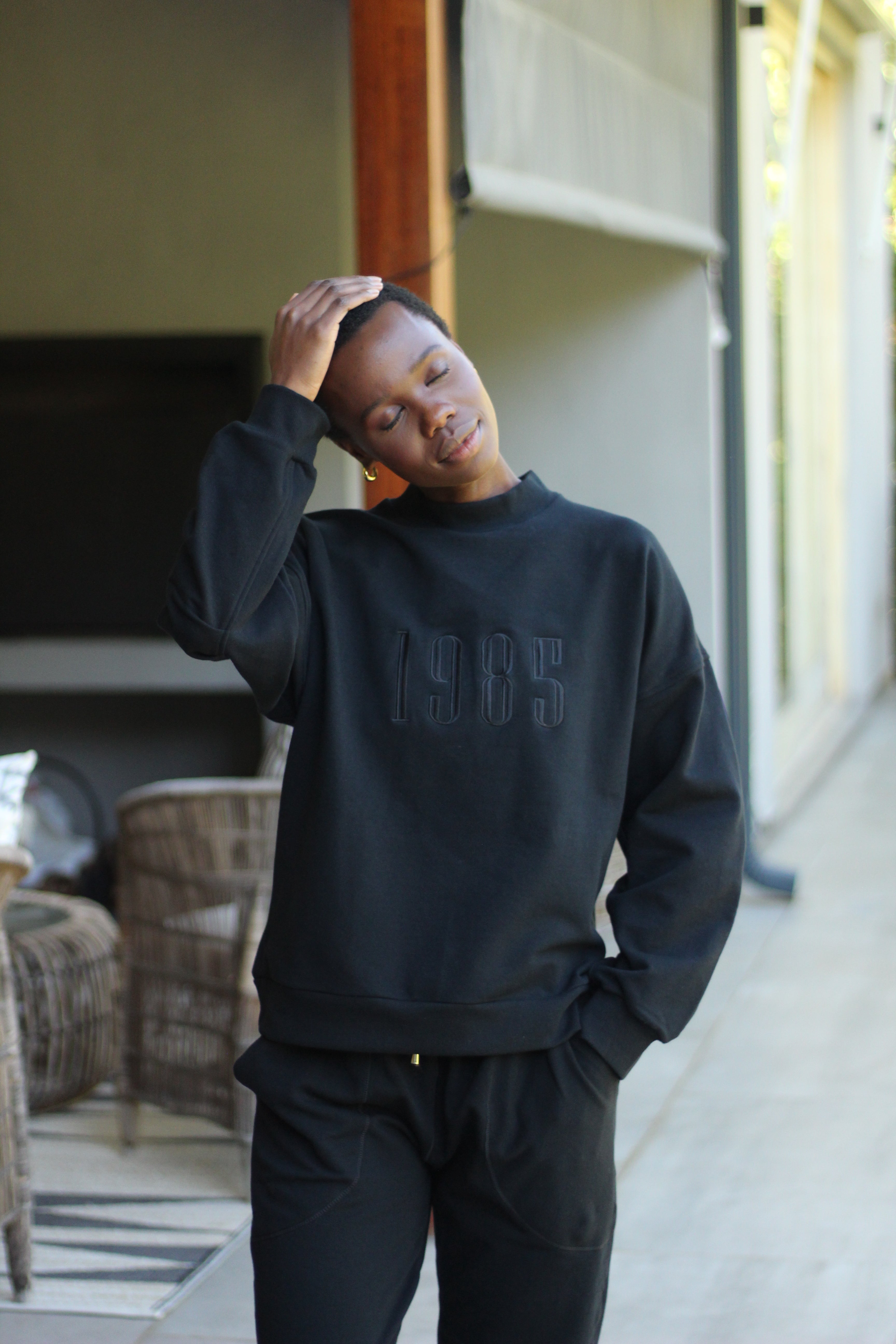 Ali Fleece Embroidered Crew Neck Top