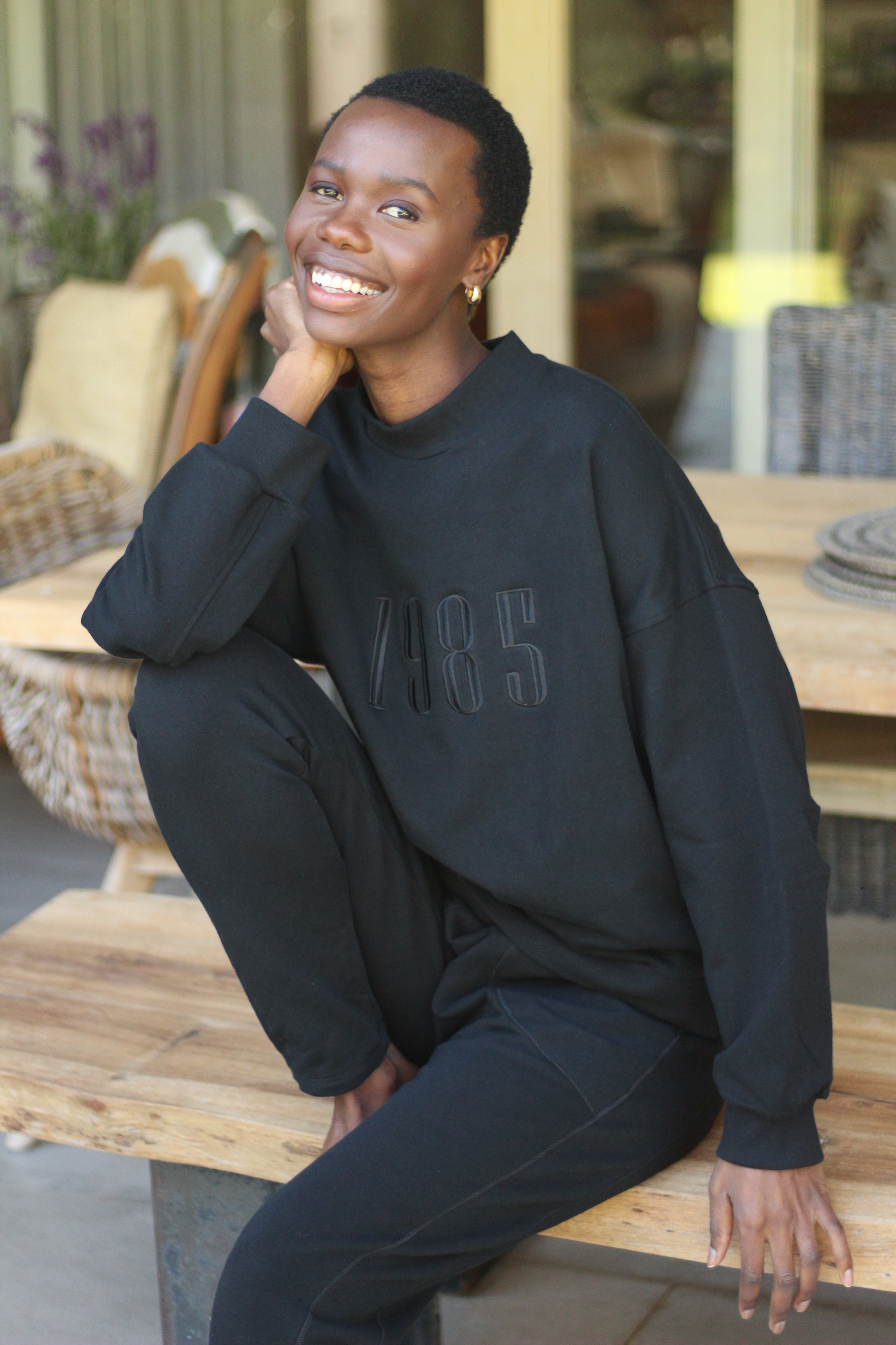 Ali Fleece Embroidered Crew Neck Top