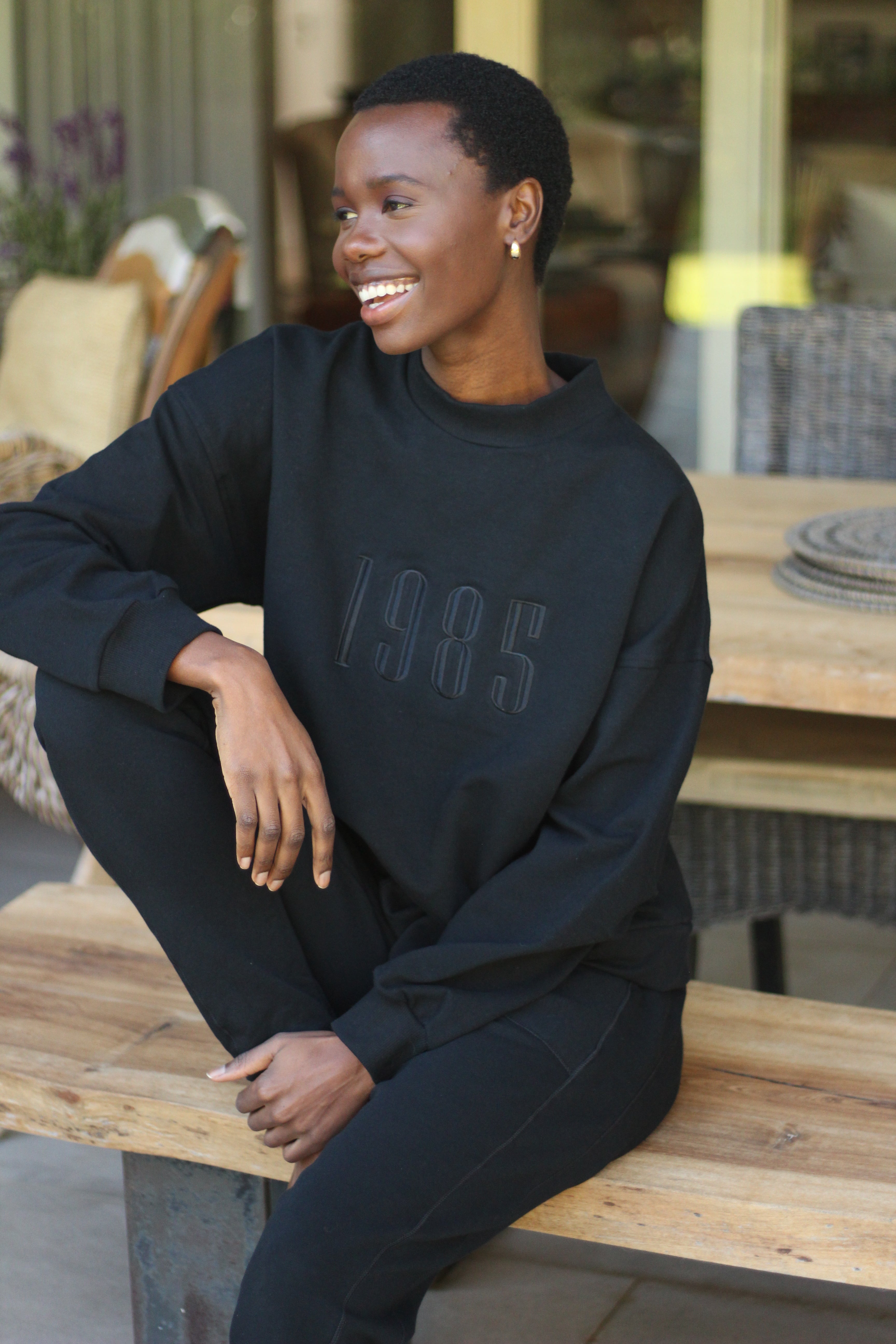 Ali Fleece Embroidered Crew Neck Top