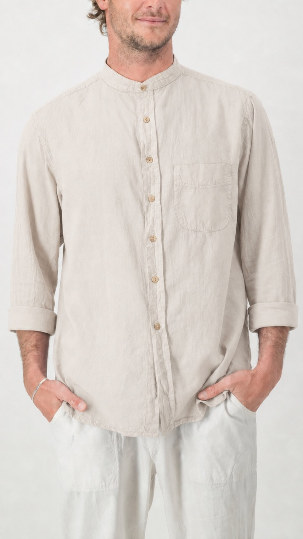Adam Cotton Mandarin Collar Shirt