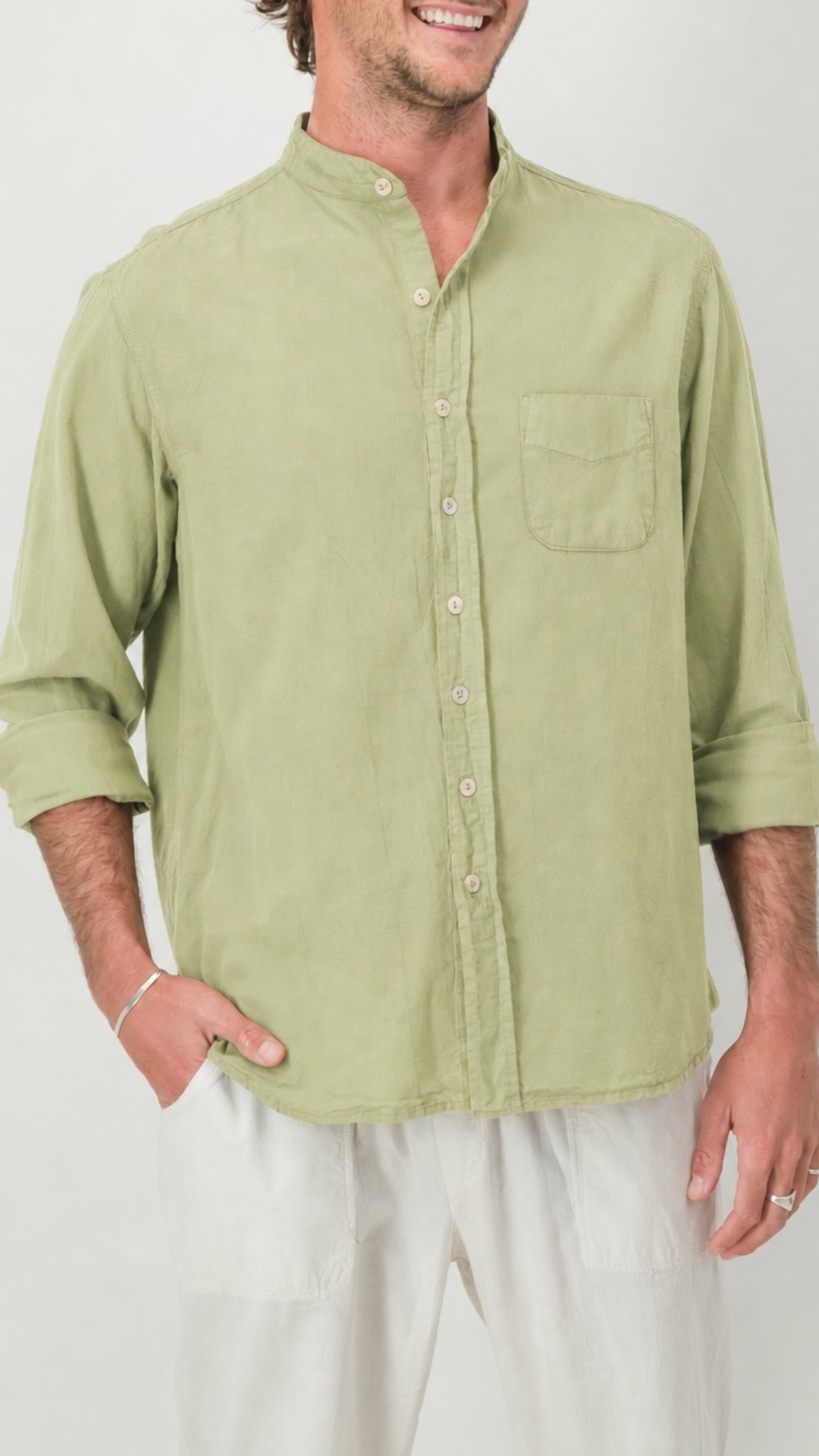 Adam Cotton Mandarin Collar Shirt