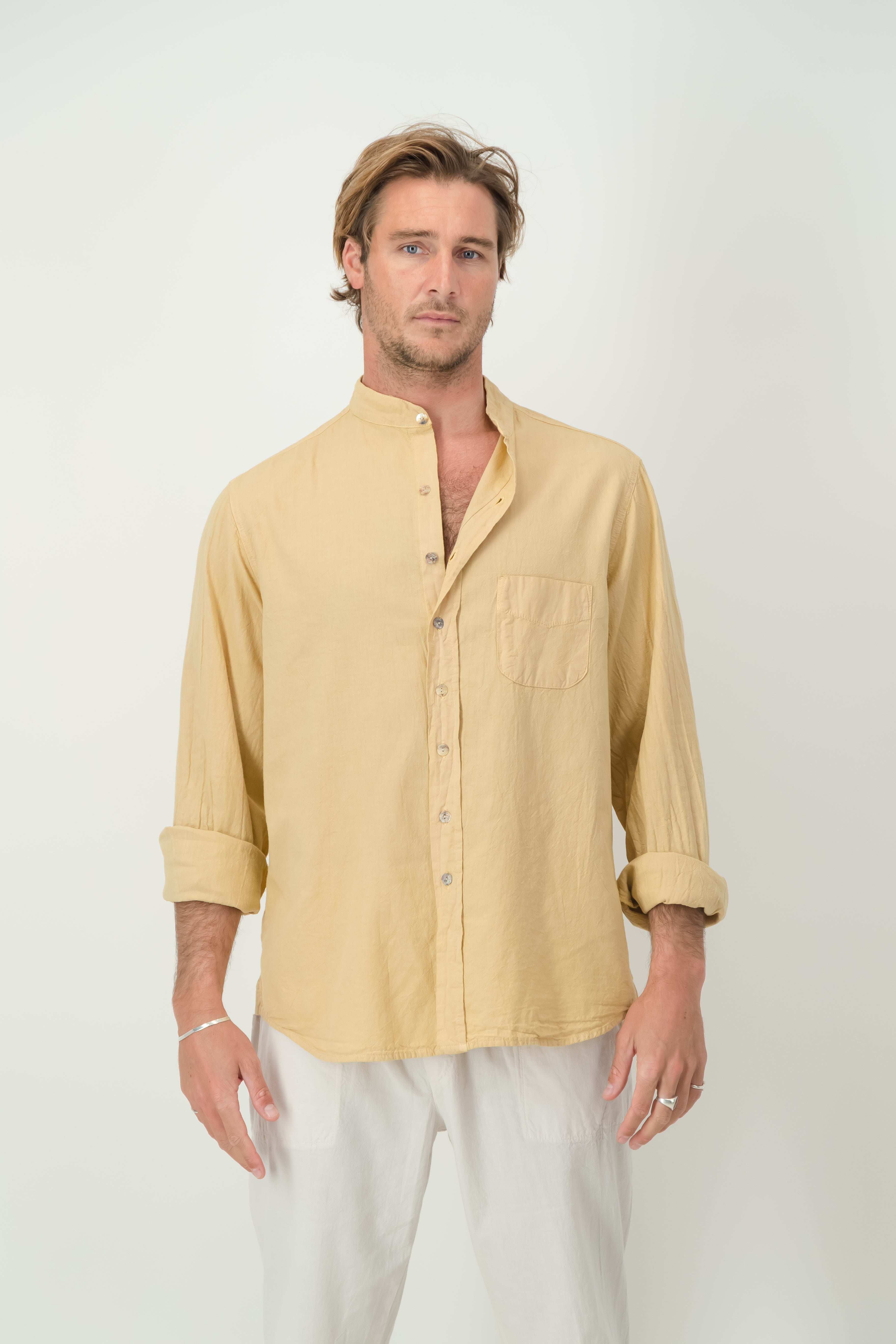 Adam Cotton Mandarin Collar Shirt