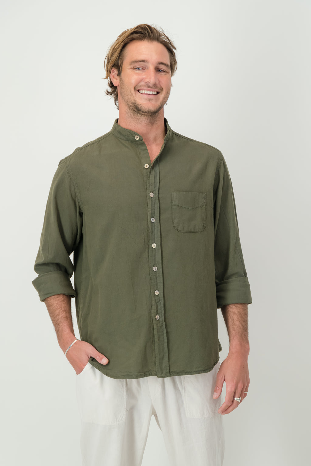 Adam Cotton Mandarin Collar Shirt