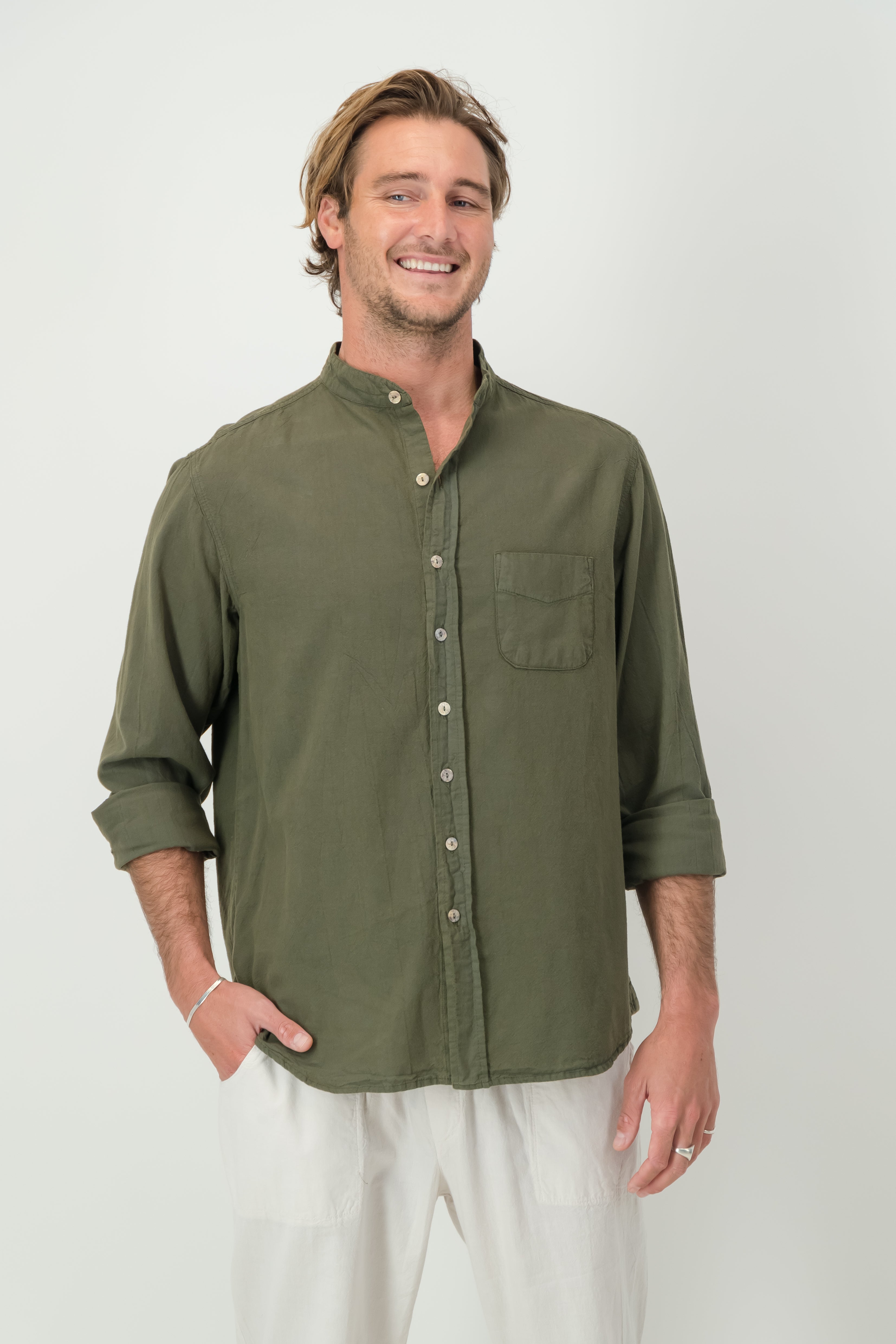 Adam Cotton Mandarin Collar Shirt