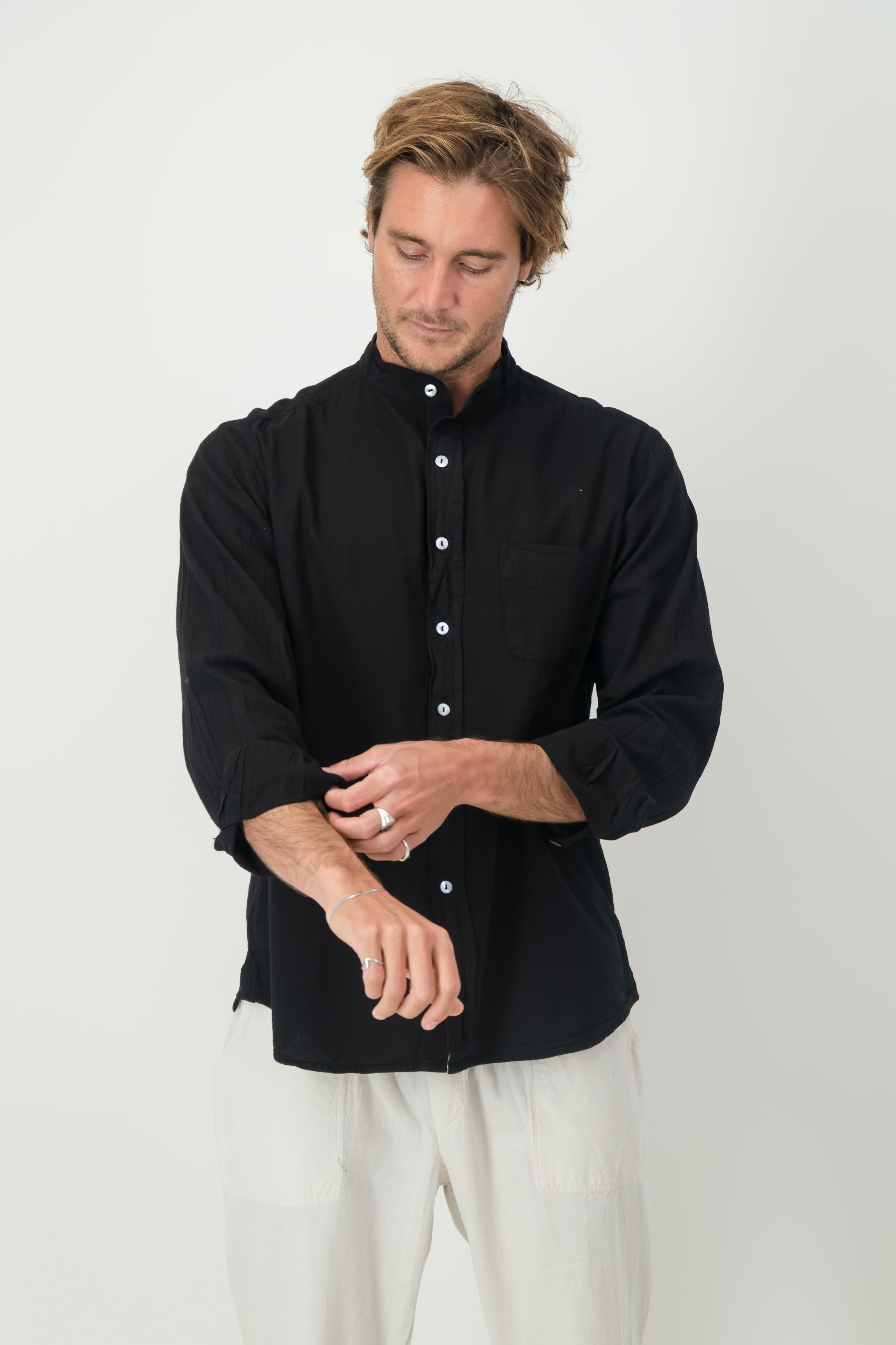 Adam Cotton Mandarin Collar Shirt