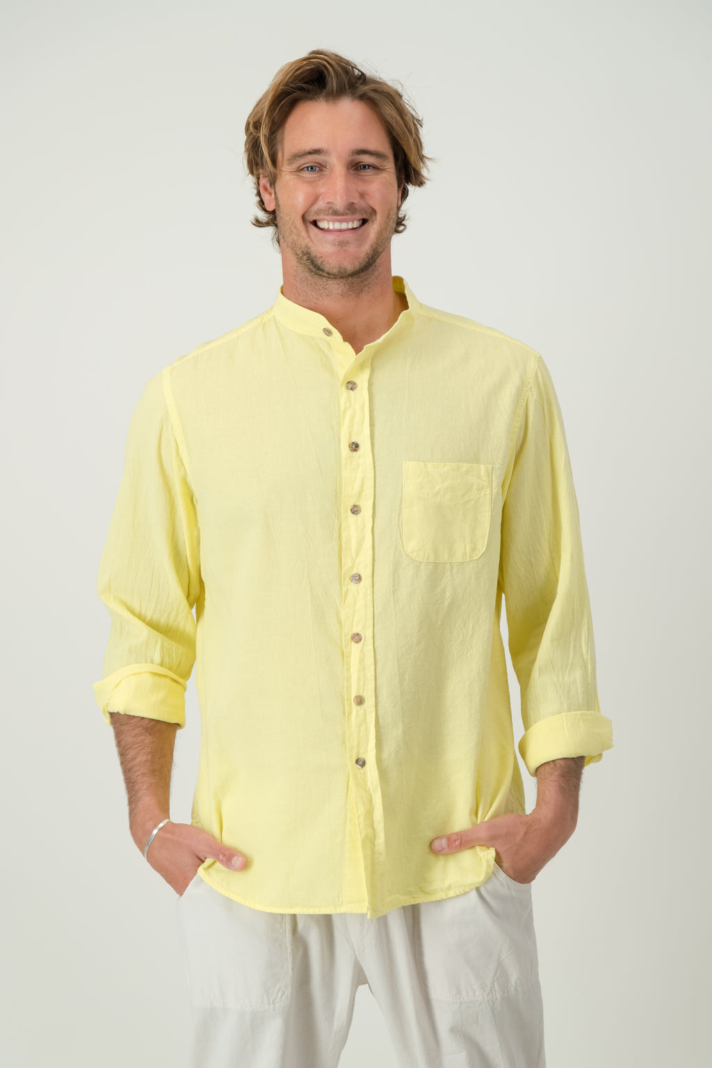 Adam Cotton Mandarin Collar Shirt