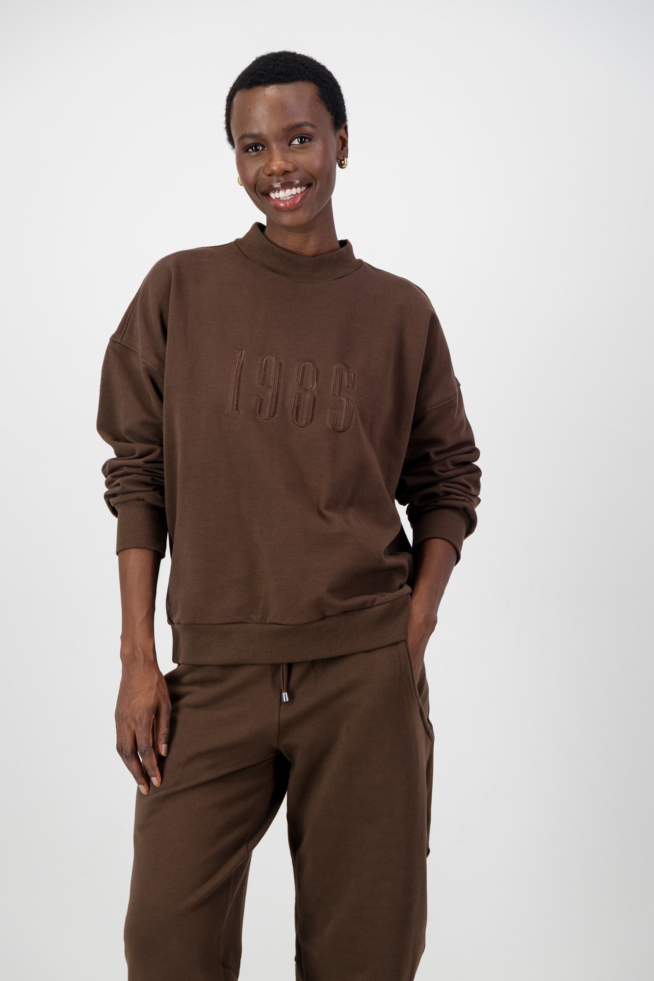 Ali Fleece Embroidered Crew Neck Top