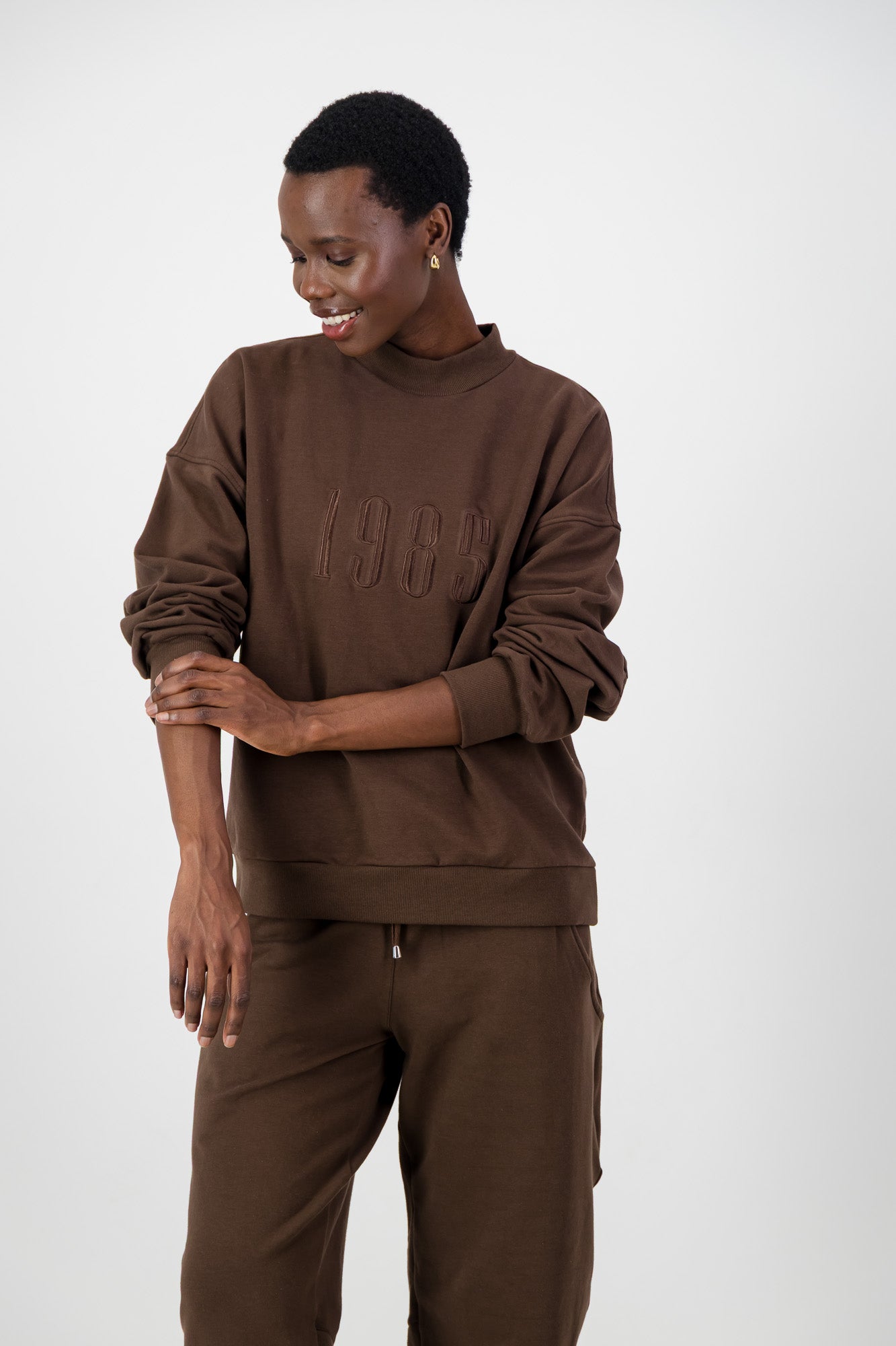 Ali Fleece Embroidered Crew Neck Top