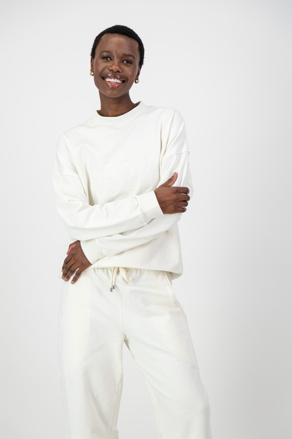 Ali Fleece Embroidered Crew Neck Top