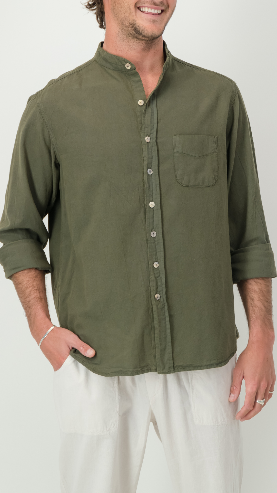 Adam Cotton Mandarin Collar Shirt